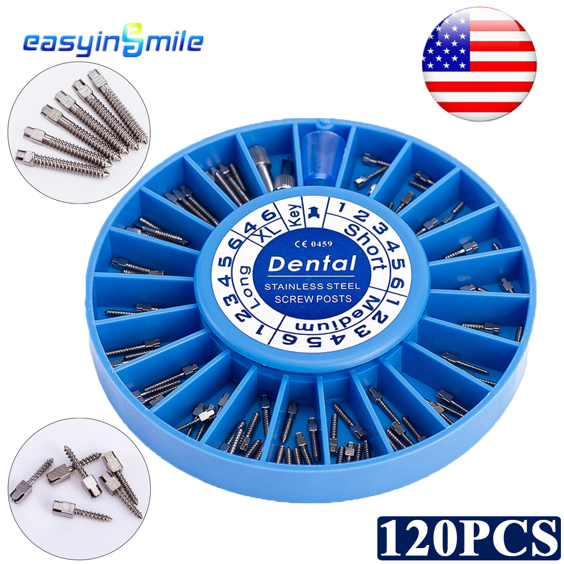 120pc Dental Screw Post Endodontic stainless Steel Conical Post Assort Kit 2*Key