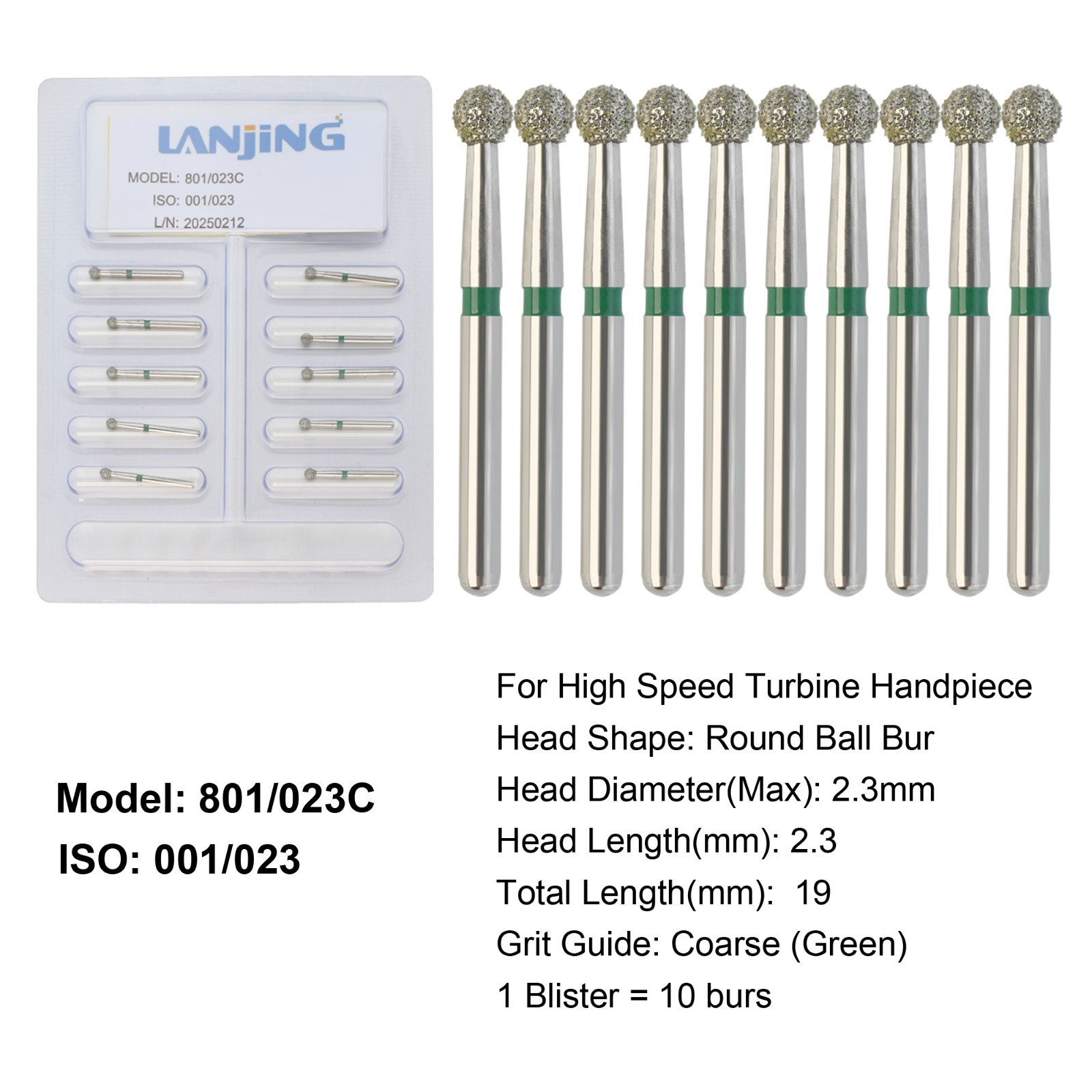 Dental Diamond Burs Round Ball Surgical Bur FG Coarse Fine Long High Speed 801