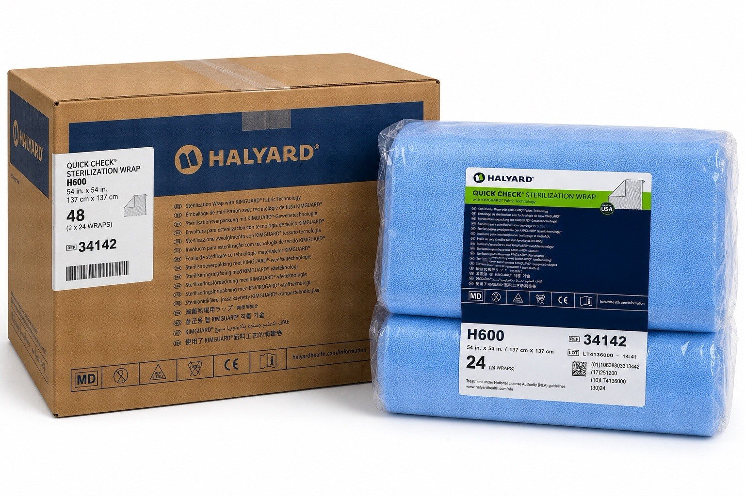Halyard Quick Check Sterilization Wrap H600 54” x 54” Blue Case of 48 REF 34142