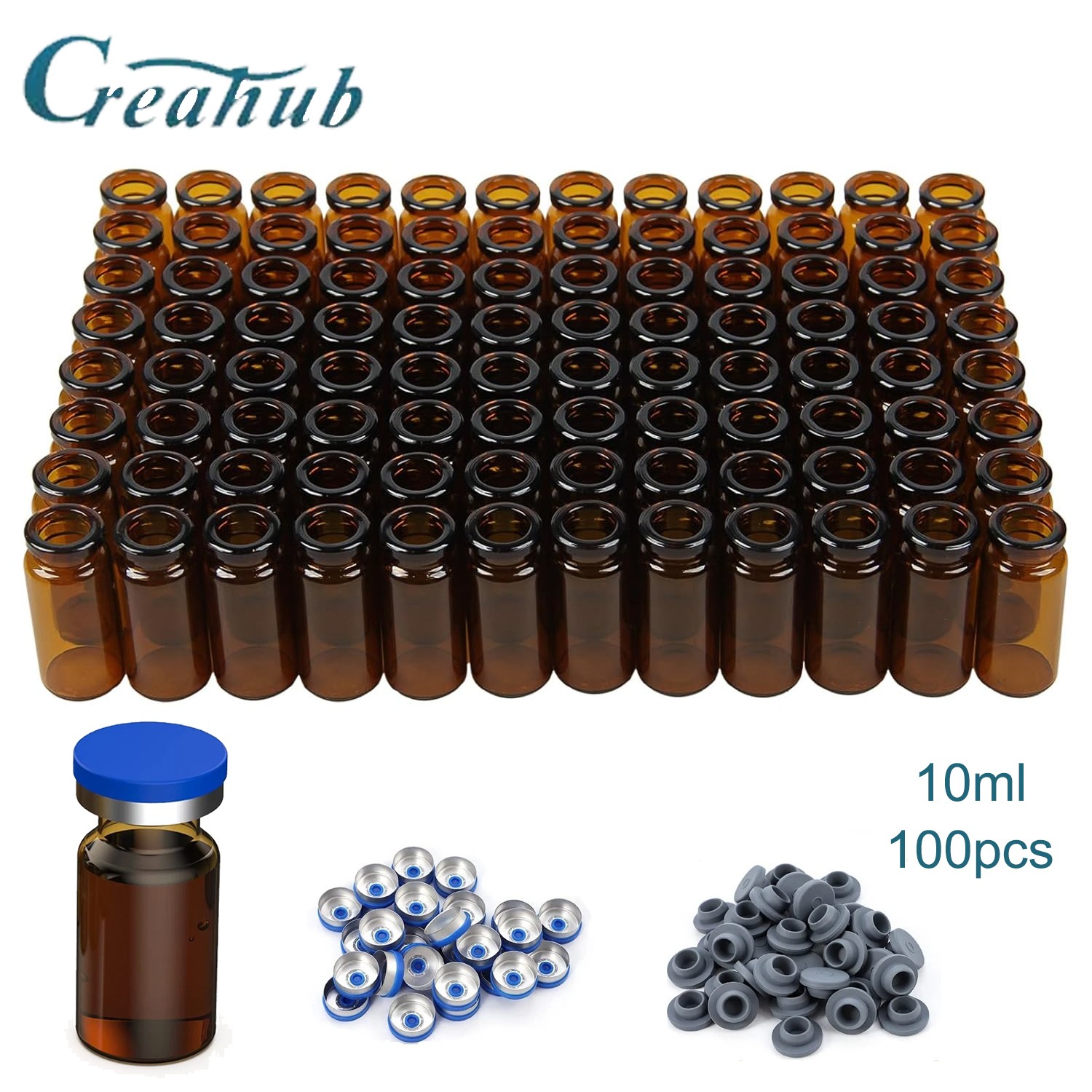 100x 10ml Amber Glass Vials Headspace Vials w/ Flip Caps Sample Vials