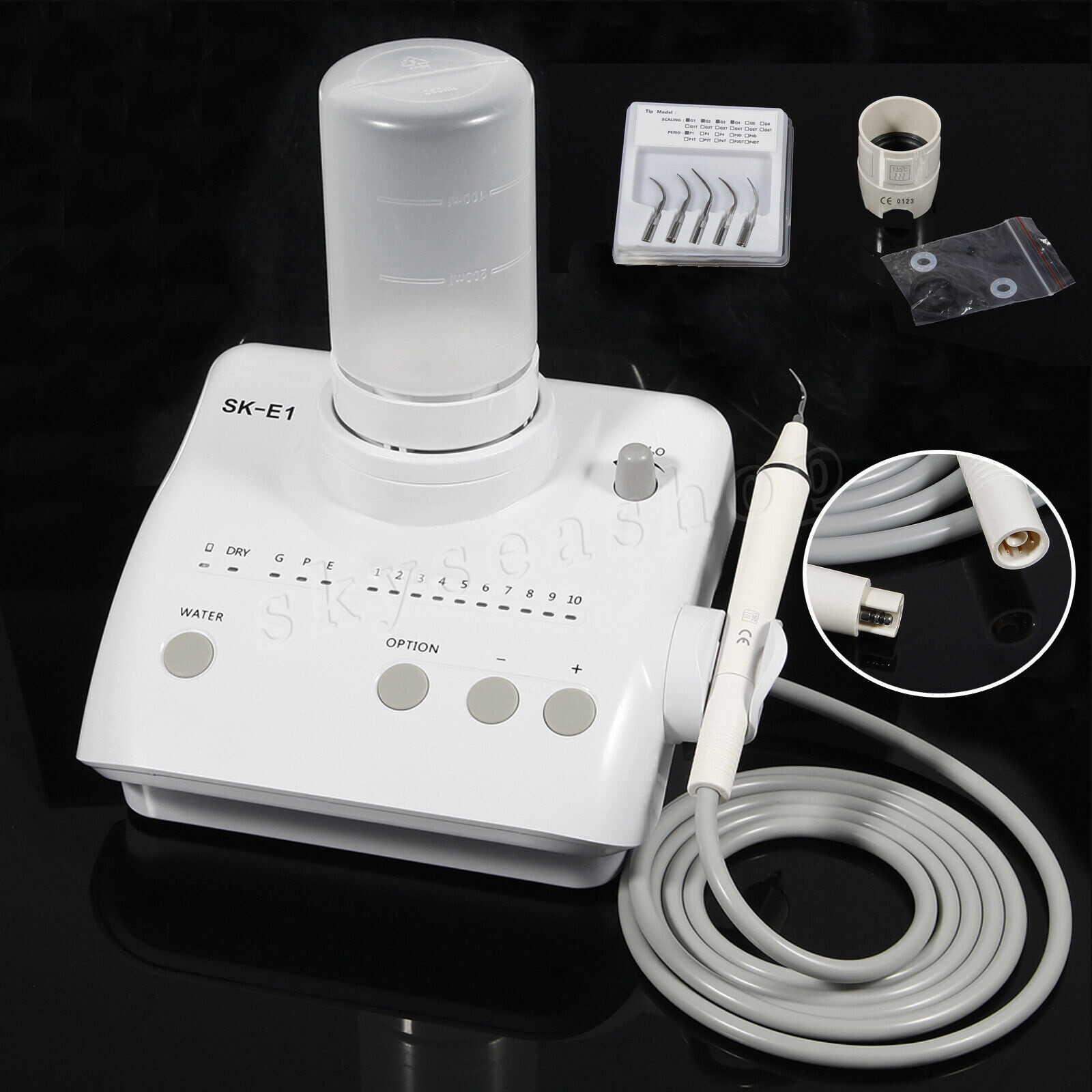 SK-E1 Dental Ultrasonic Scaler with 2*Bottles fit Woodpecker EMS Handpiece Tips