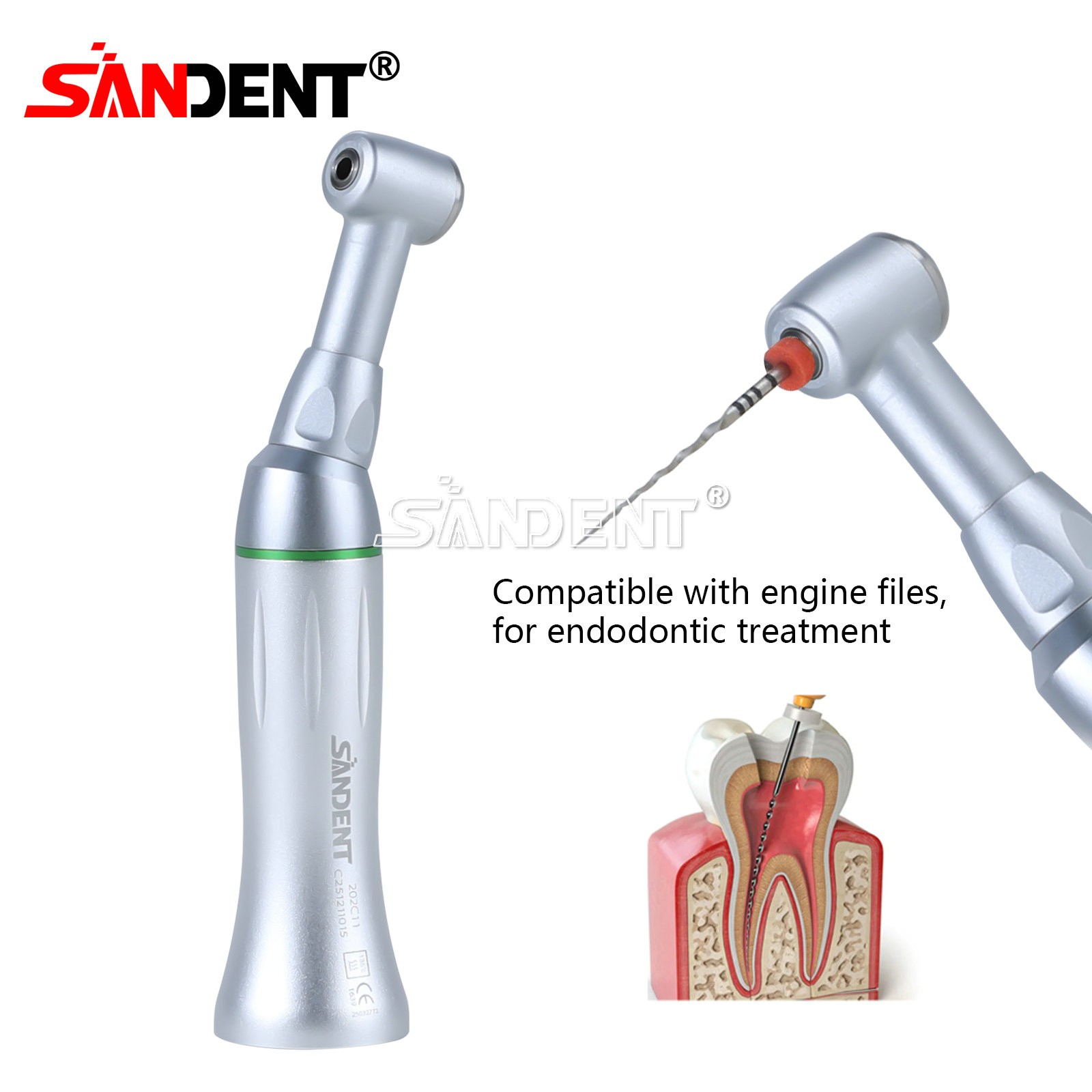 SANDENT Dental 16:1 Reduction Low Speed Contra Angle Handpiece Push Button