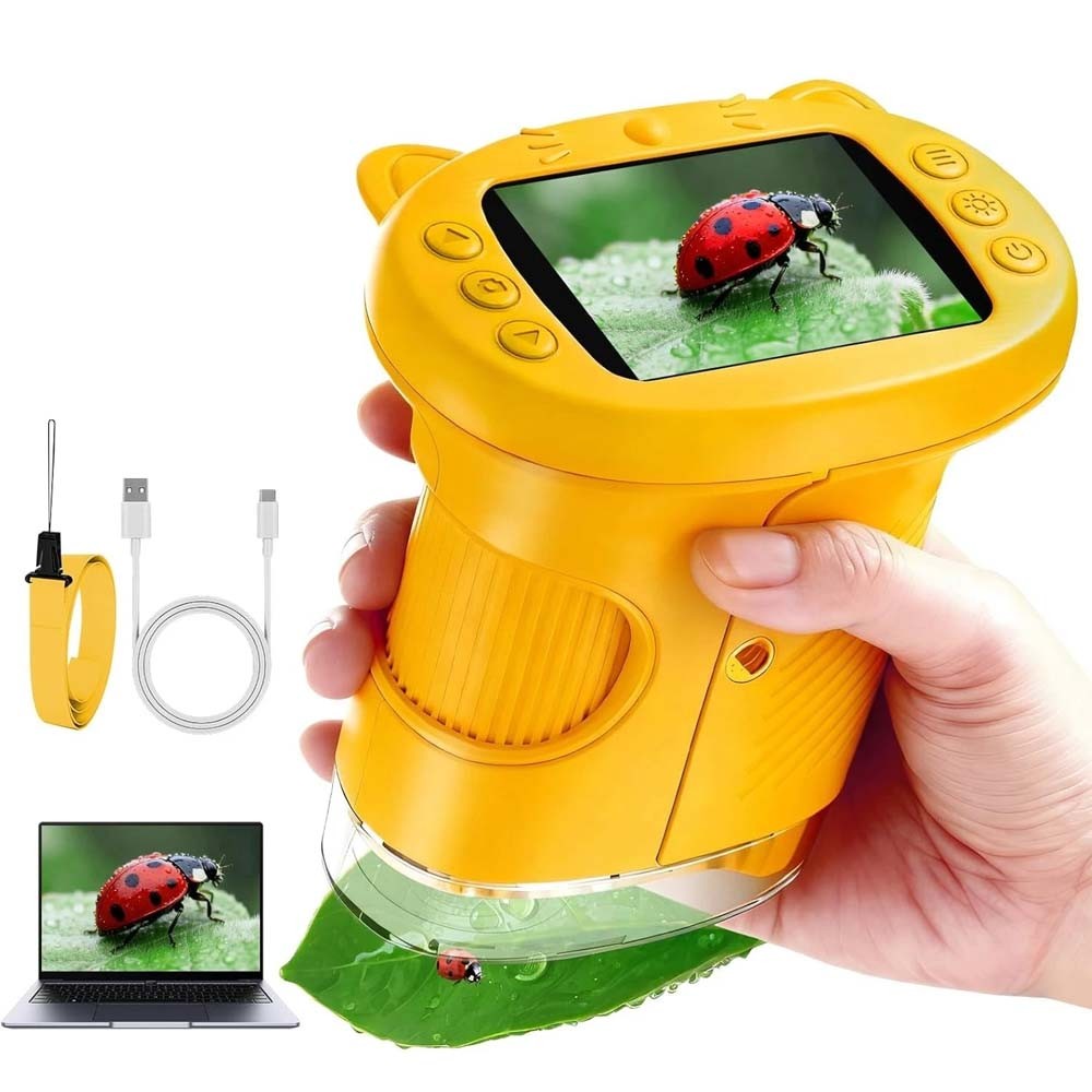 Kids Microscope, 1000X Portable Mini Pocket Microscope with 2.4″ IPS Screen & 8