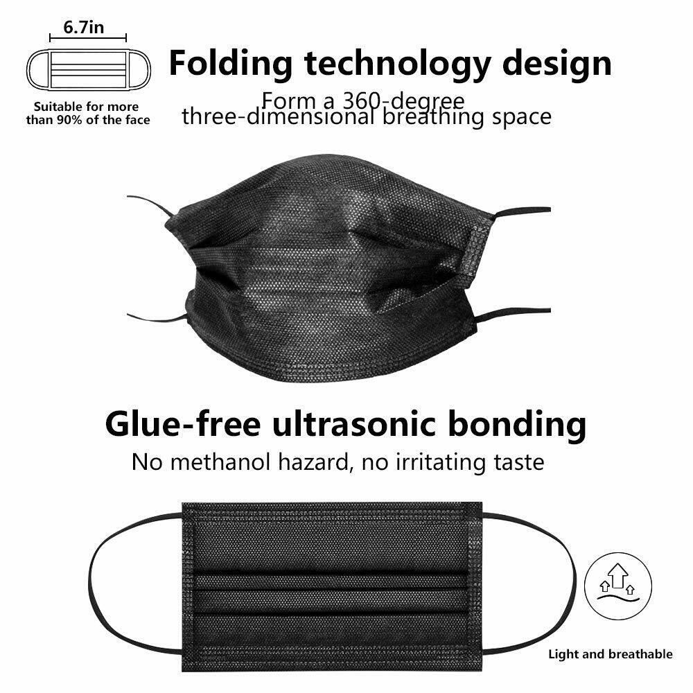 50/100.. Black Disposable Medical Face Mask 3-Layer C.E Approval FFP2 U.S Seller