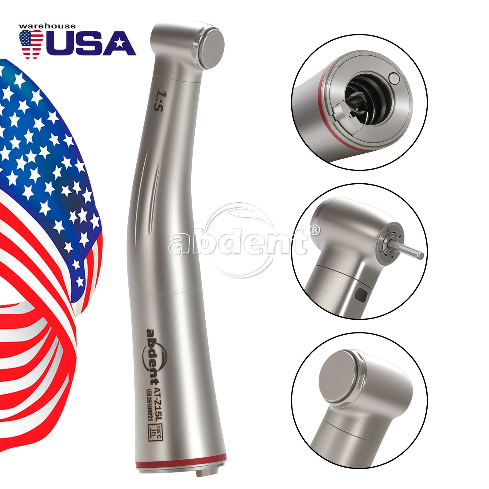 Abdent Dental 1:5 LED Fiber Optic Increasing Contra Angle Handpiece CE New