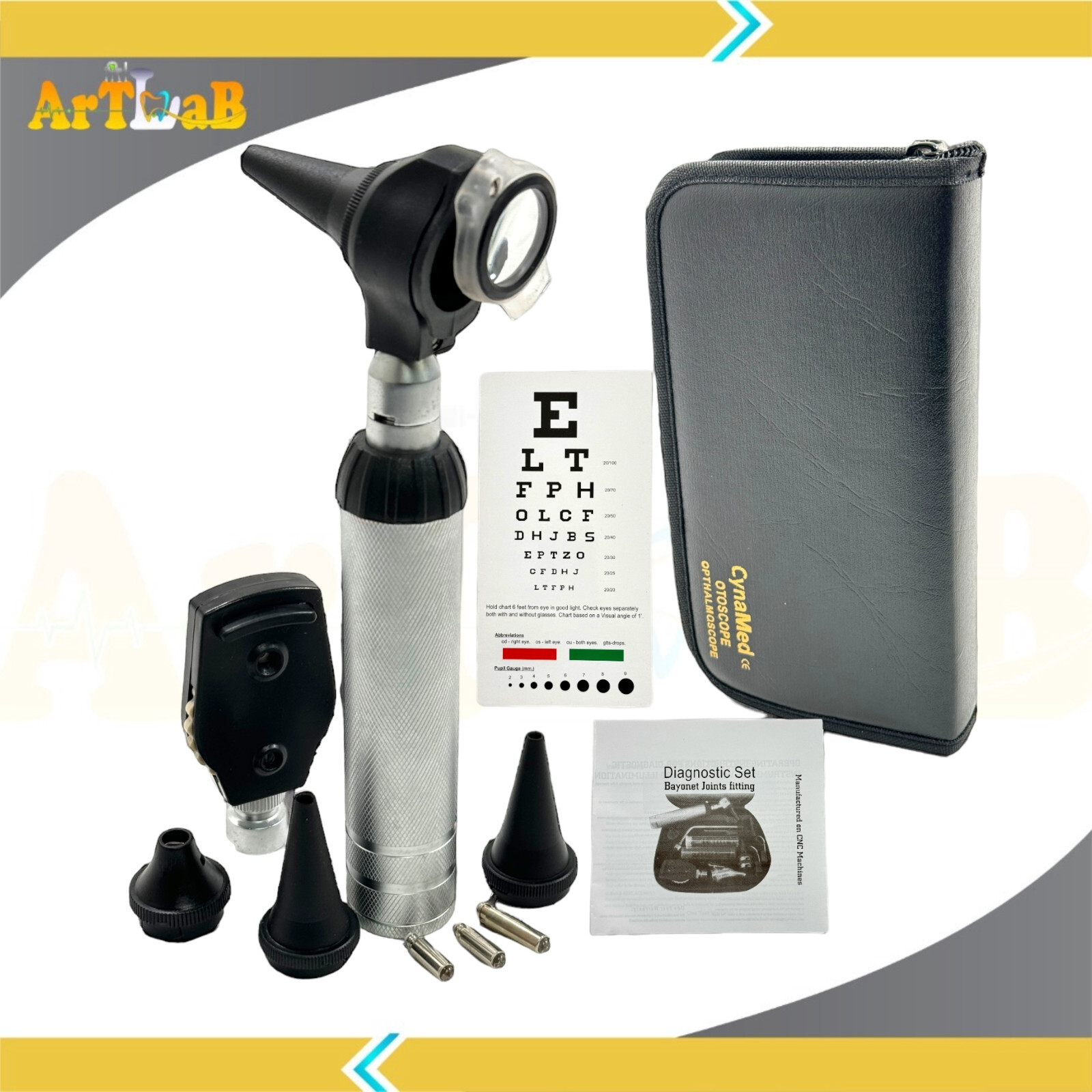 ENT DIAGNOSTIC OTOSCOPE + OPHTHALMOSCOPE + EXTRA SPECULA + 2 FREE EXTRA BULBS