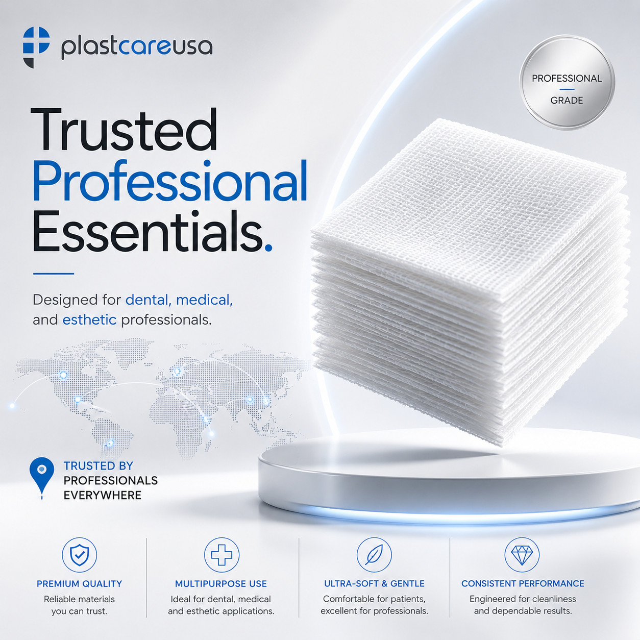 Dental Gauze 4-Ply Sponges Non-Sterile Non-Woven (Choose Size) Facial Medical