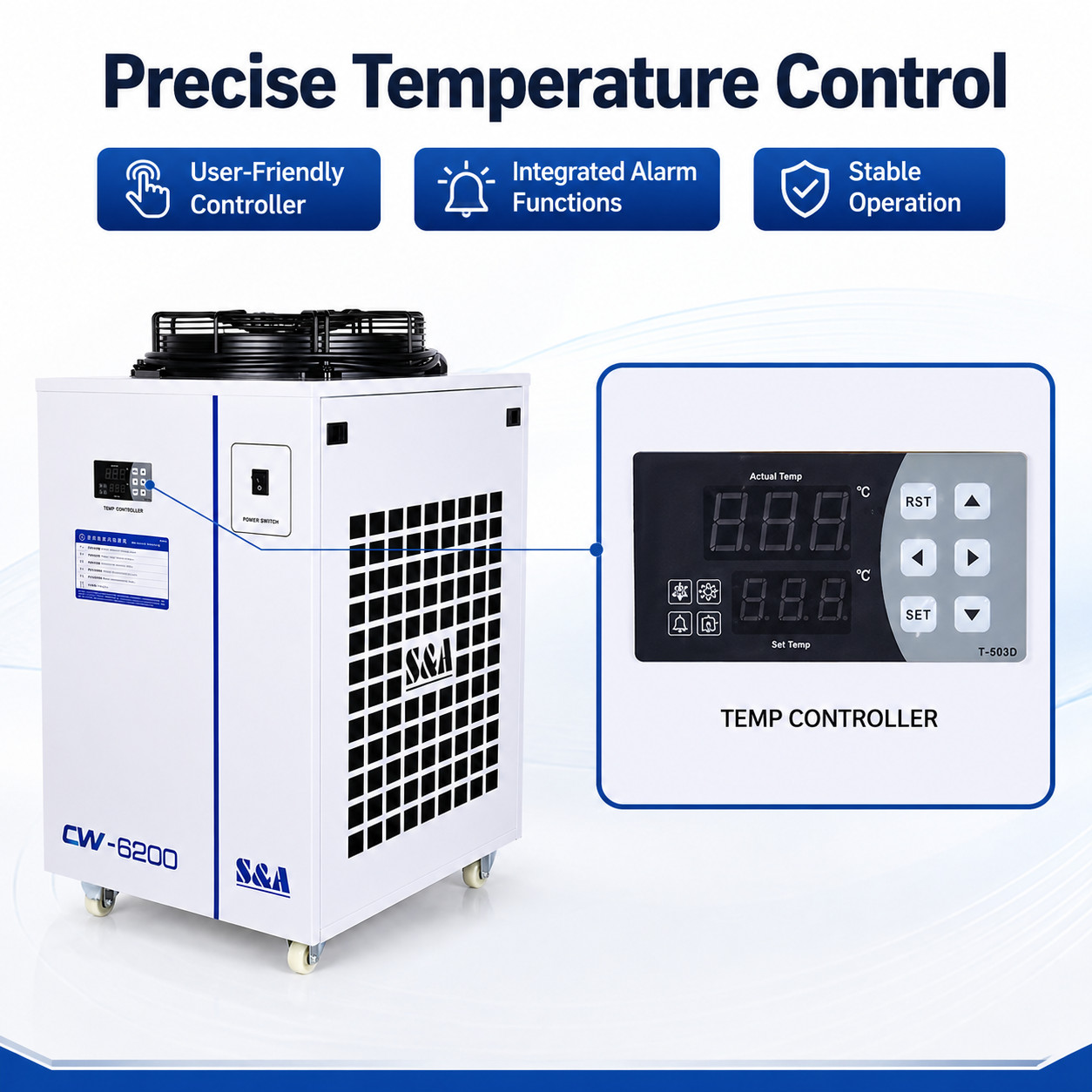 CW-6200AN Industrial Water Chiller for 45KW CNC spindle Laser Engraver Engraving