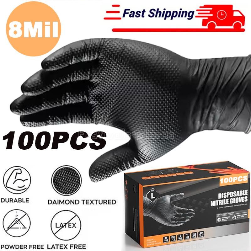 Multifunctional Nitrile Disposable Gloves 8 Mil Raised Diamond Texture BLACK