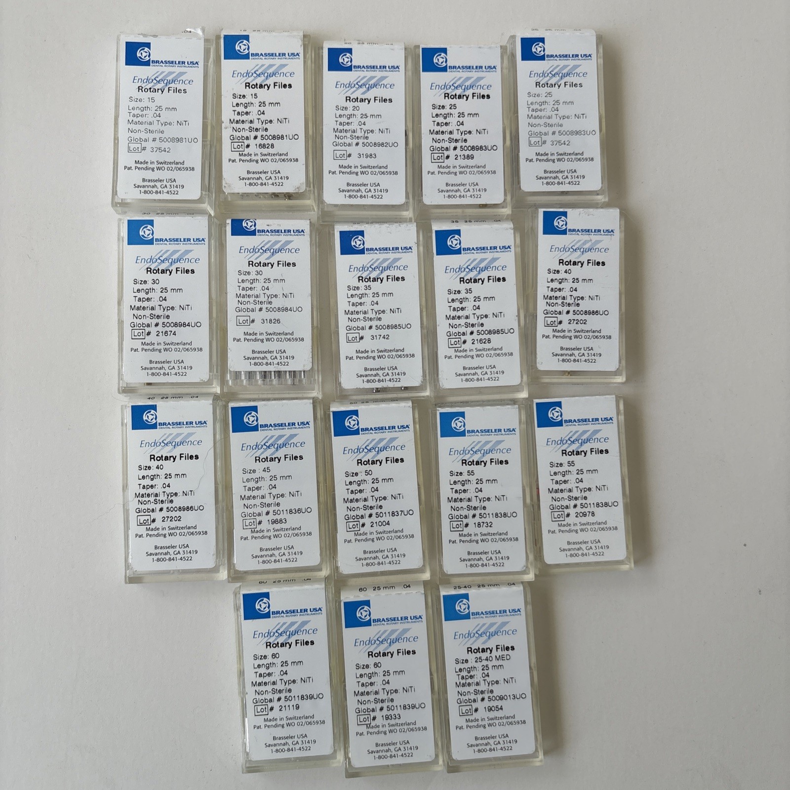 LOT Brasseler EndoSequence Rotary Files 25mm .04 Taper Asst’d Sized 40 Files