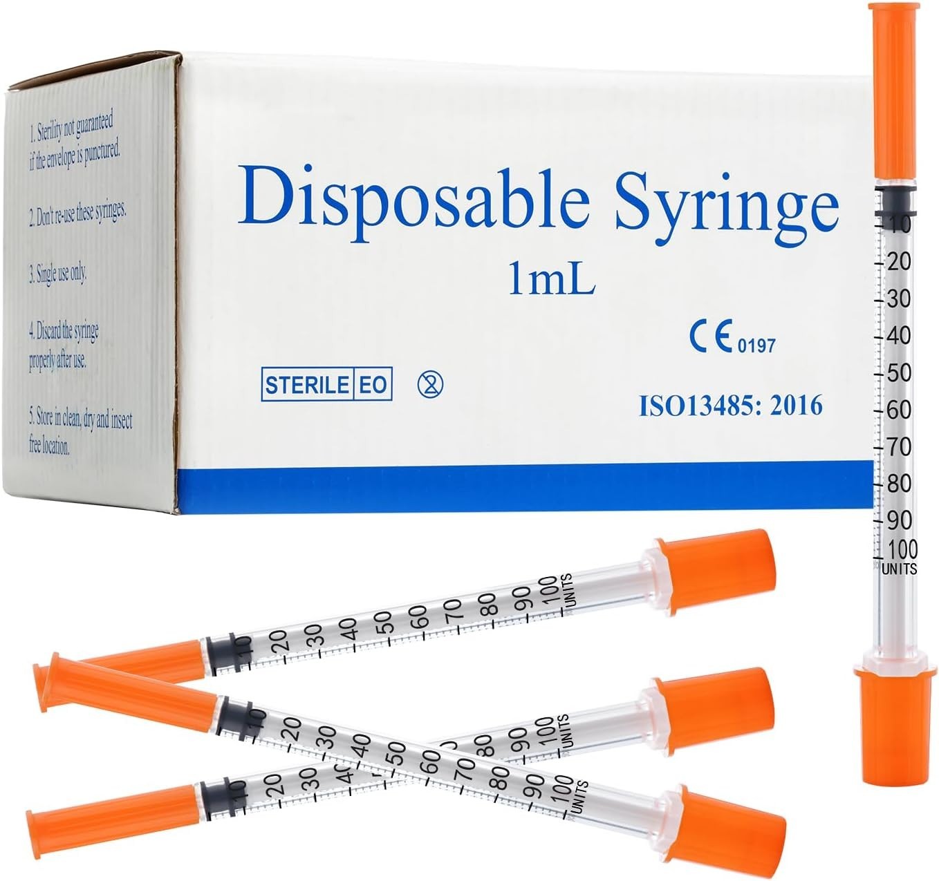 Lab Syringe 1ml 27G 1/2 Inch Plastic Dispensers 100 Pack Individually Sealed