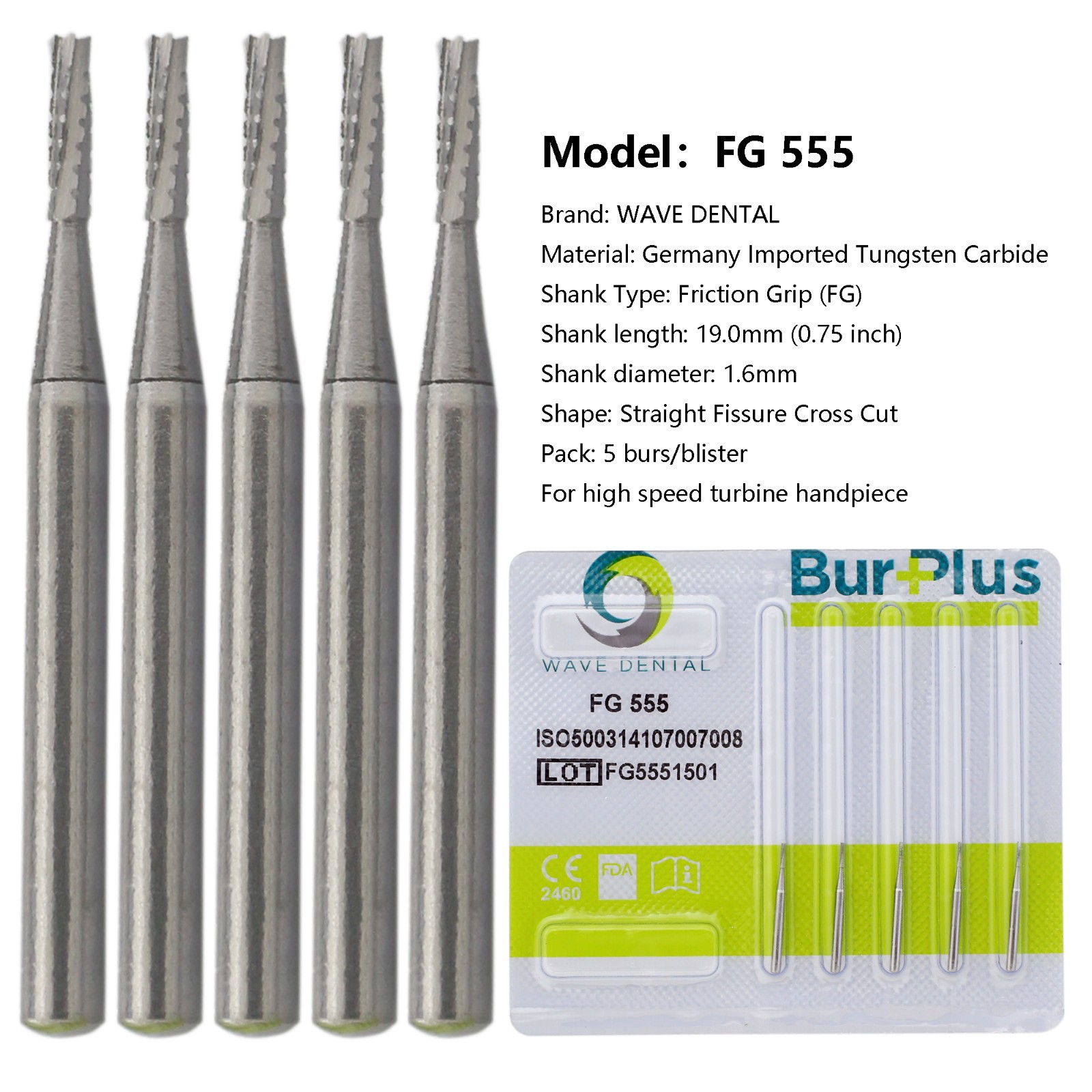 Wave Dental Burs FG 557 557L 558 Tungsten Carbide Burr High Speed Friction Grip