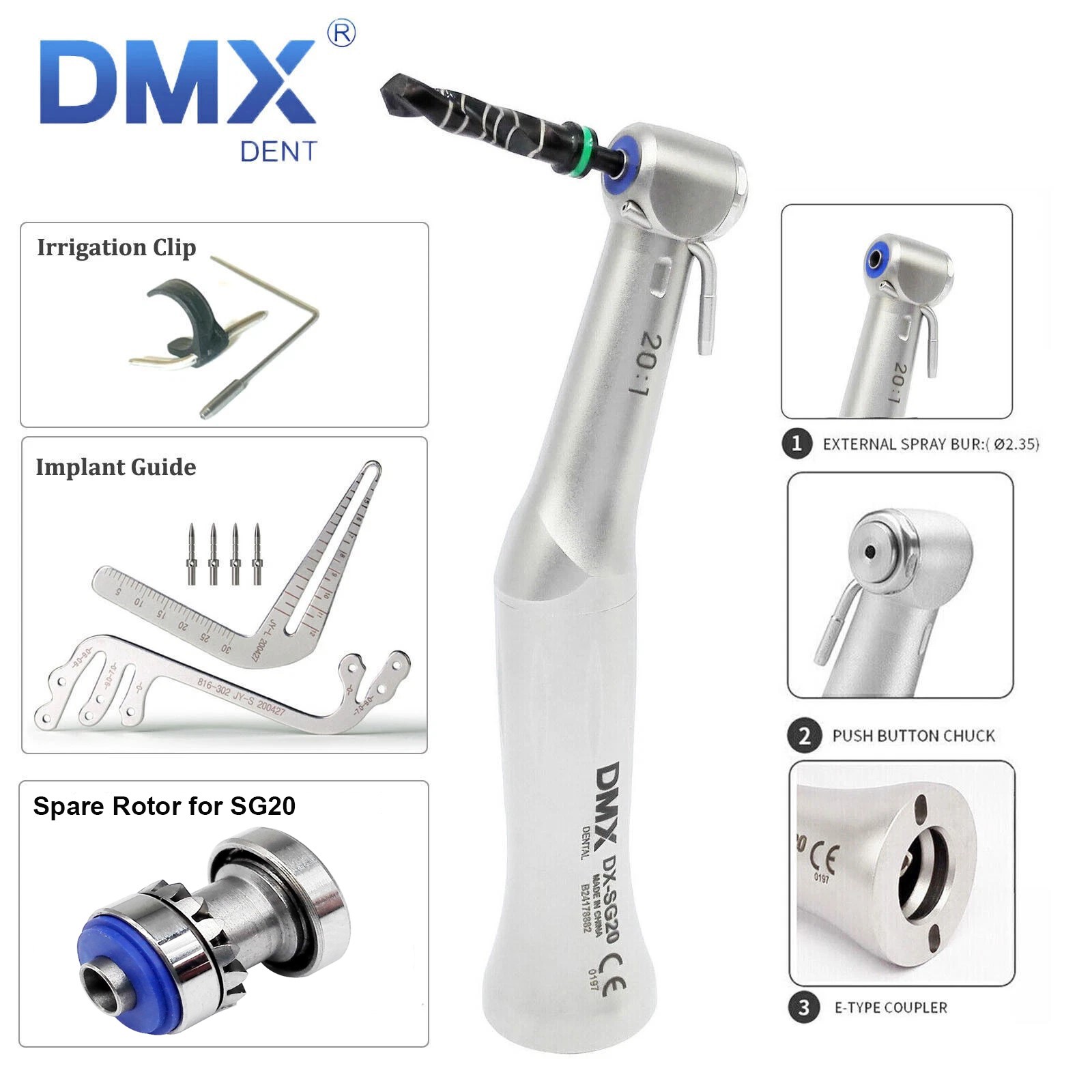 Dental Implant Handpiece 20:1(LED) Contra Angle Fit Surgical Implant Motor