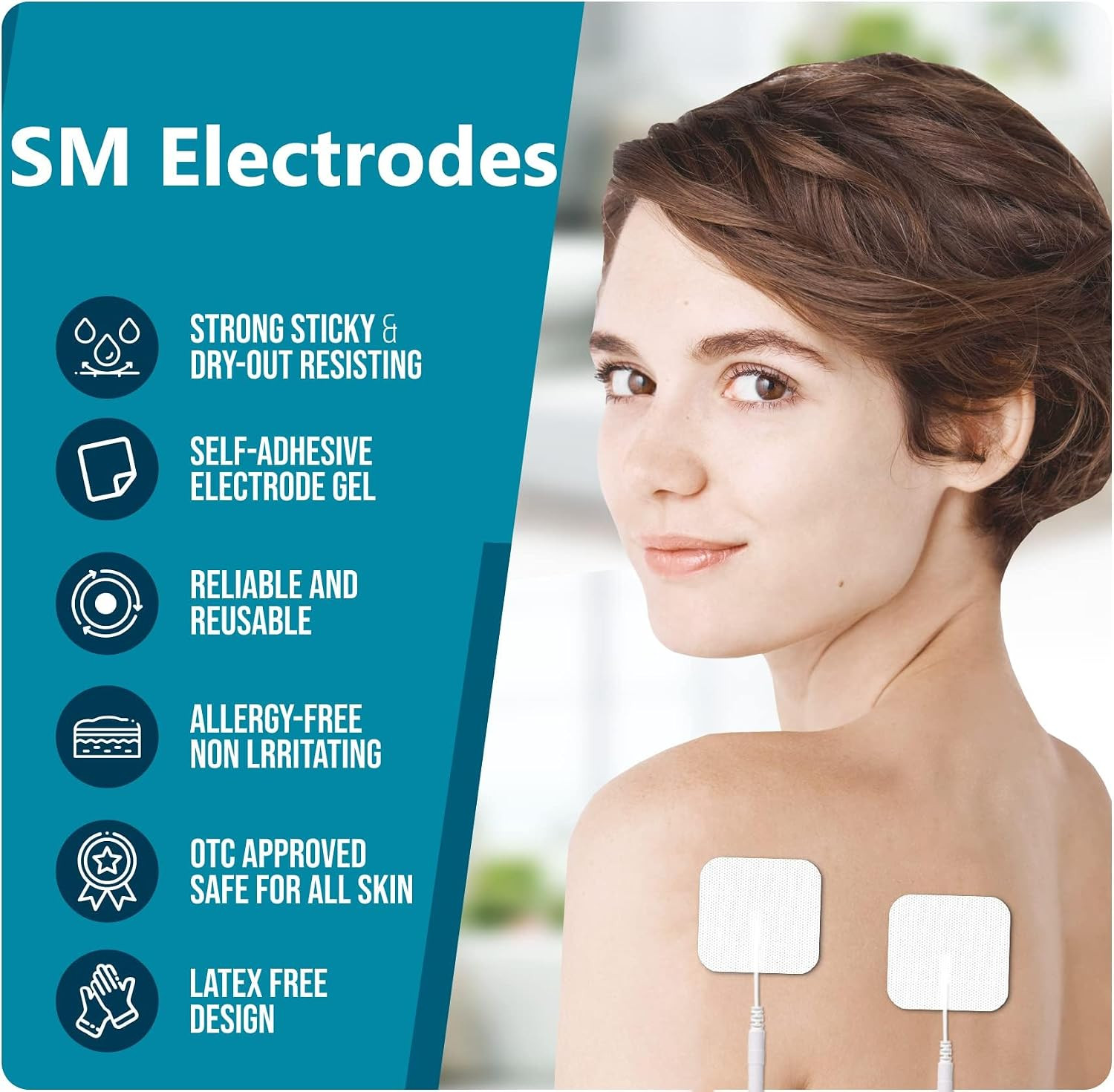 SM Electrodes TENS Unit Electrode Pads 2X2″ – 20 Pack 50 Reusable TENS Pads