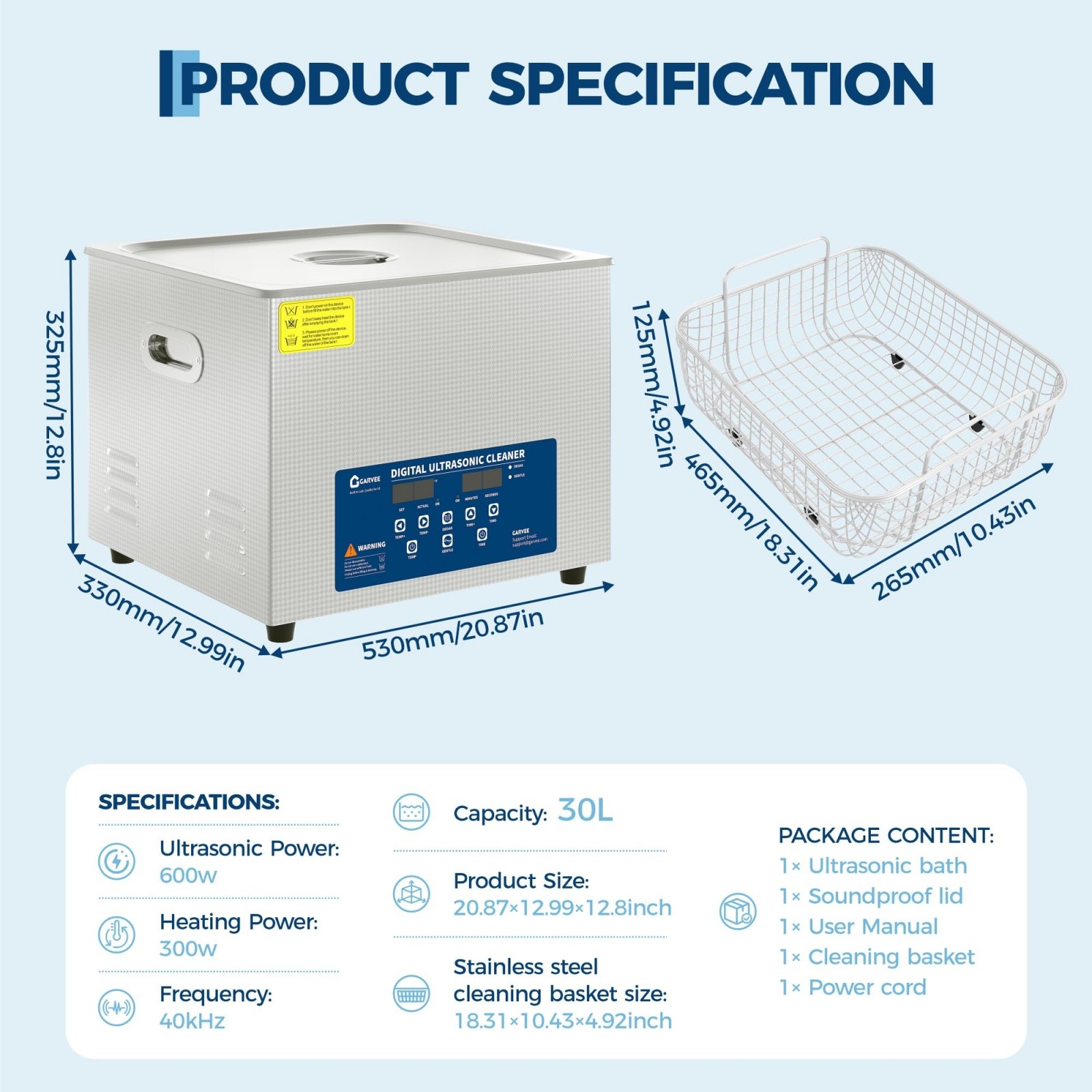 30L Ultrasonic Cleaner Timer Heating Machine Digital Industrial Sonic w/ Timer