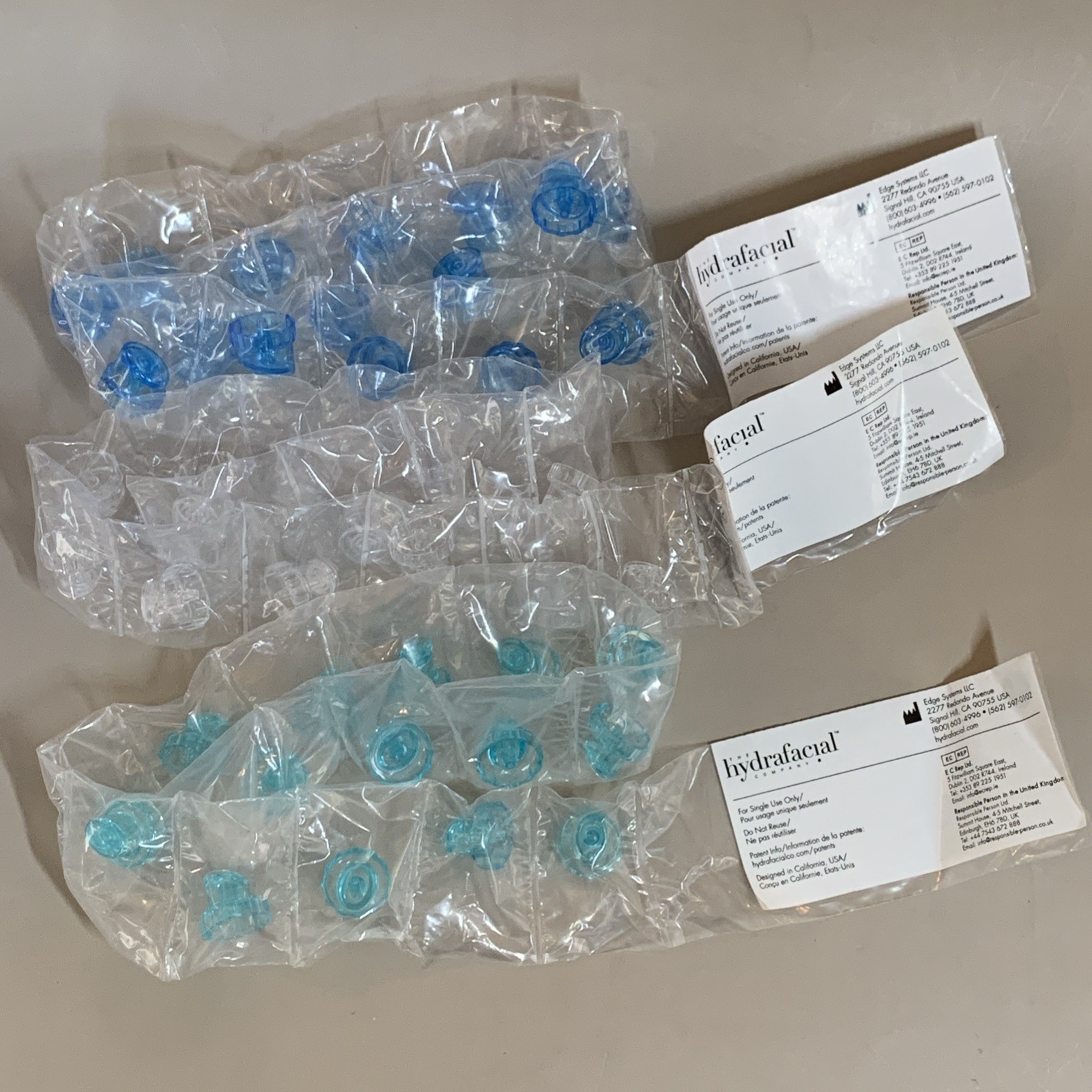 3 Packs of 15 Hydropeel Tips: Large Blue, Clear, Small Teal – for Hydrafacial