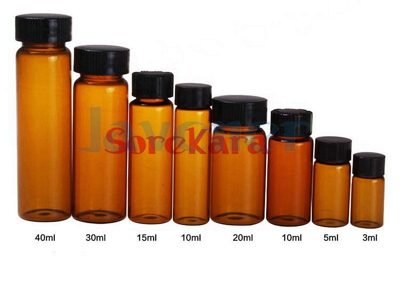 10pcs 3/5/10/20/30/40/50ml Sample Bottle Brown Glass Screw