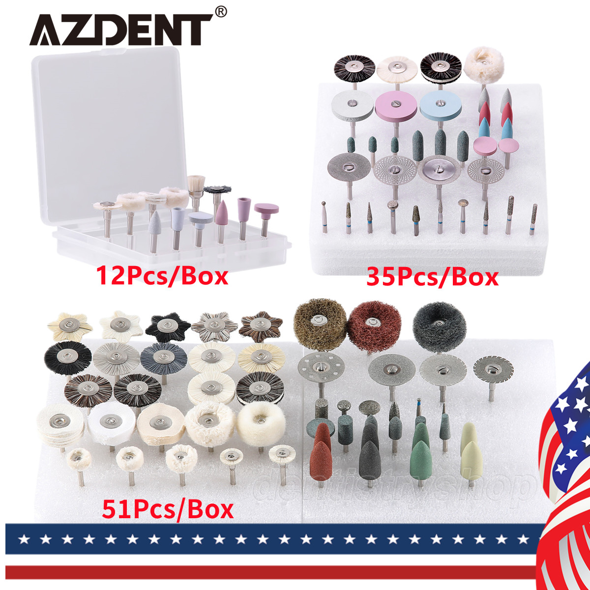 AZDENT Dental Lab Polishing HP 2.35MM Diamond Burs Brush For Ceramics Porcelain