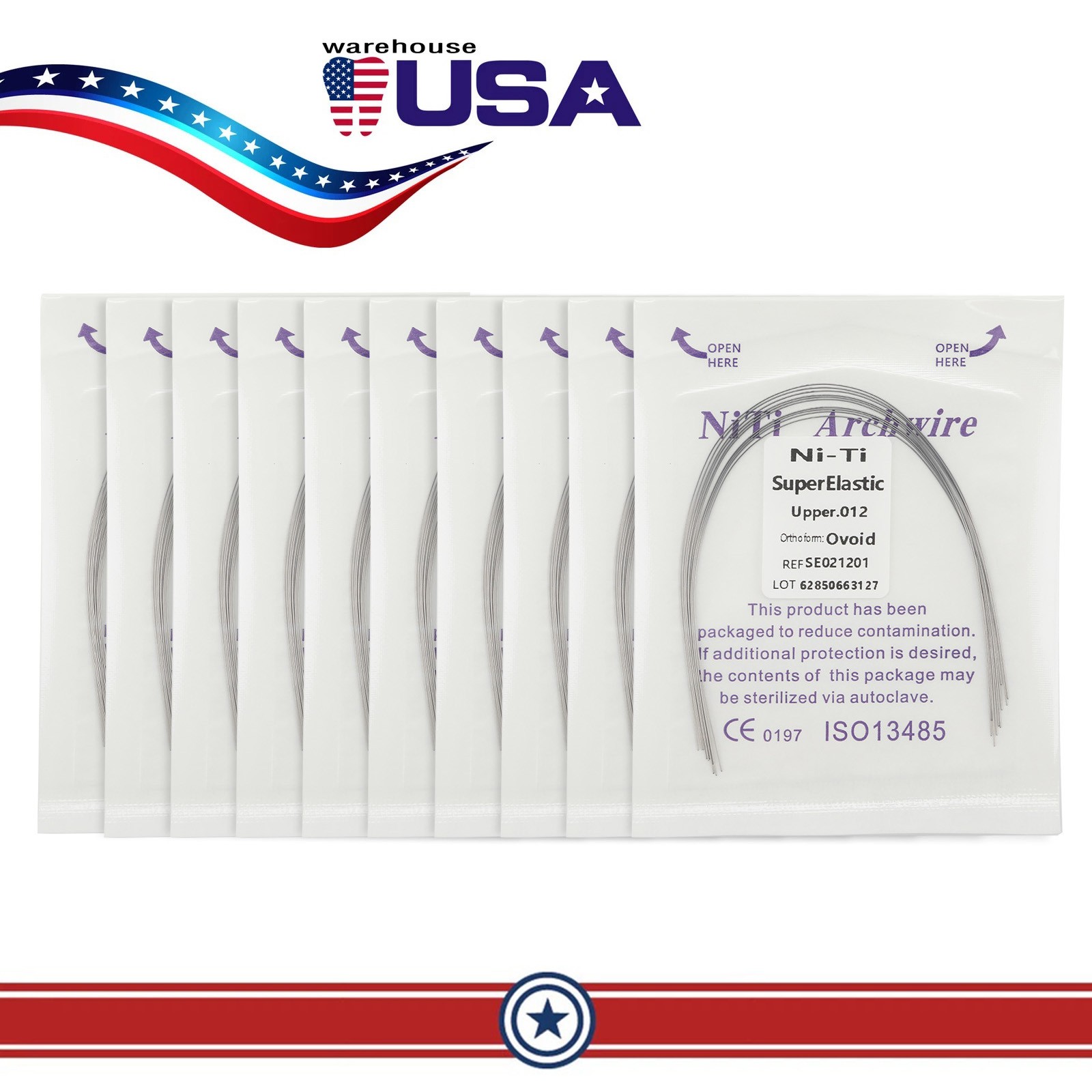 10 Packs/100pcs Dental Ortho Super Elastic Niti Round Arch Wire Ovoid Form