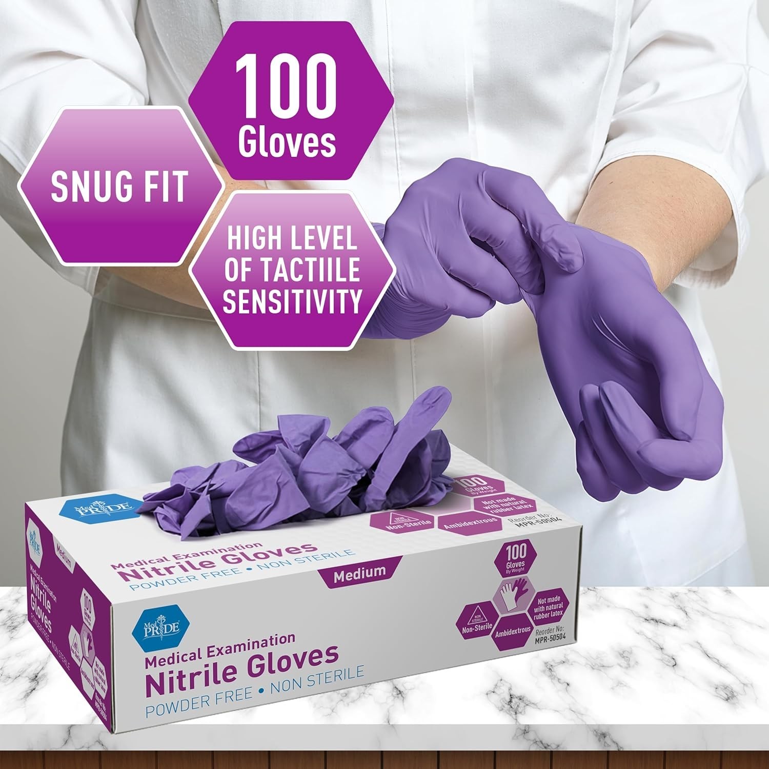 MedPride Powder-Free Nitrile Exam Gloves, Iris Blue, Medium, Box/100 – USA