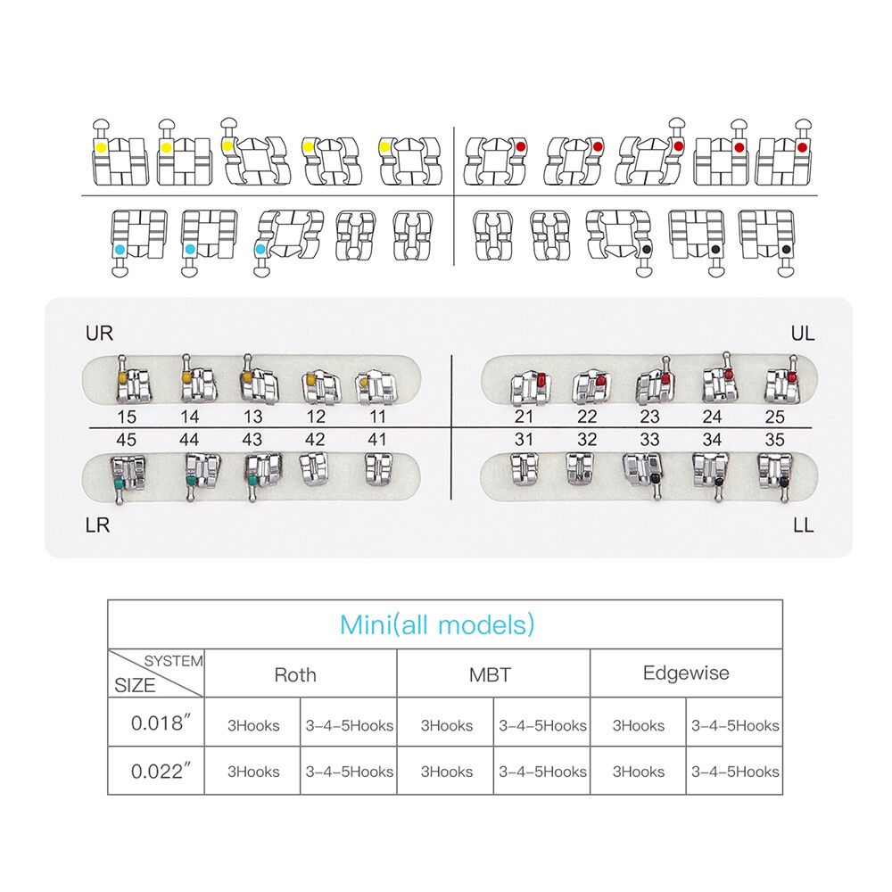 20X AZDENT Mini Brackets de ortodoncia dental Brace Roth/MBT 022/018 Ganchos 345