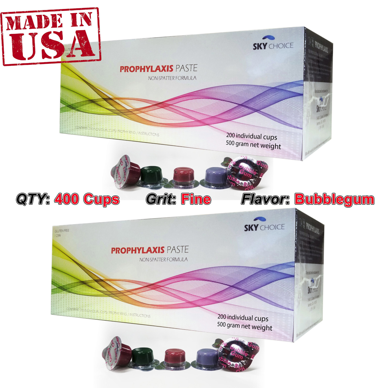 400 Dental Prophy Paste cups Prophylaxis NonSplatter Fine Grit Bubblegum