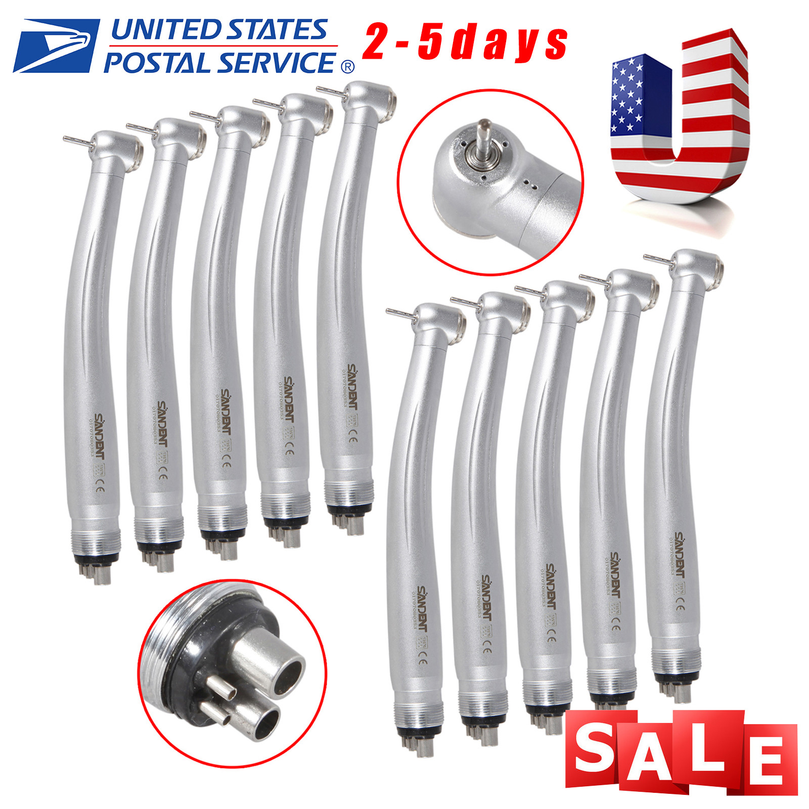 10pcs NSK Style Dental High Speed Handpiece Push Button type 4/2 Hole SANDENT-M4