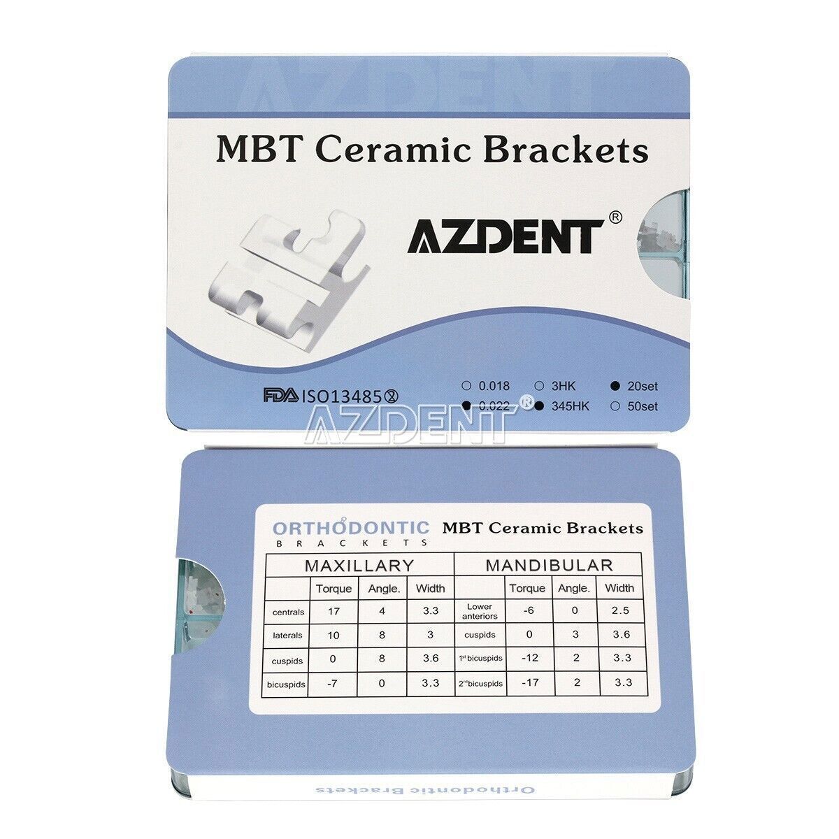 AZDENT Dental Orthodontic Ceramic Clear Bracket Brace MBT Roth 022 Hook 345 Mesh