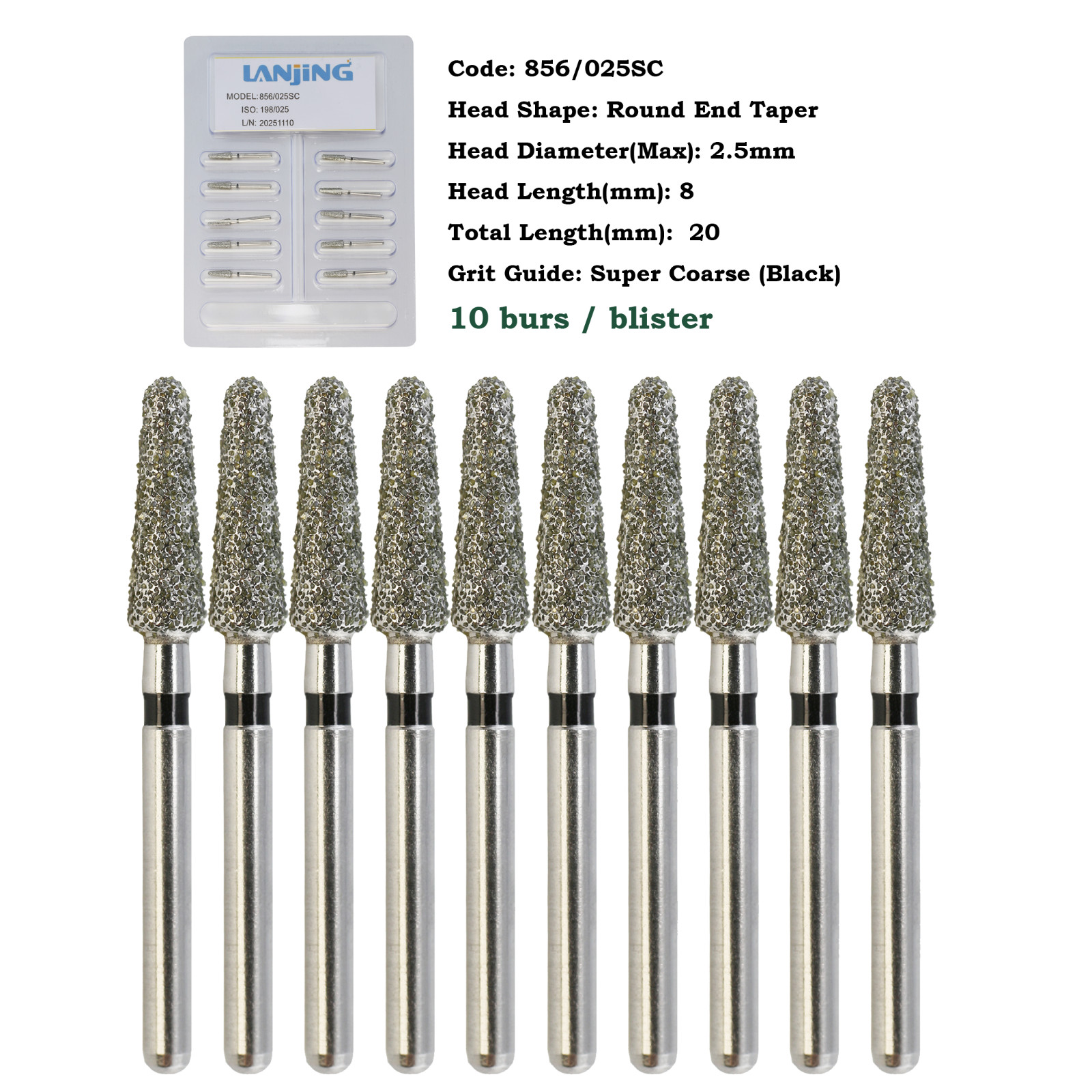 Dental Diamond Burs FG Round End Taper 856 850 Super Coarse Fine High Speed Burr