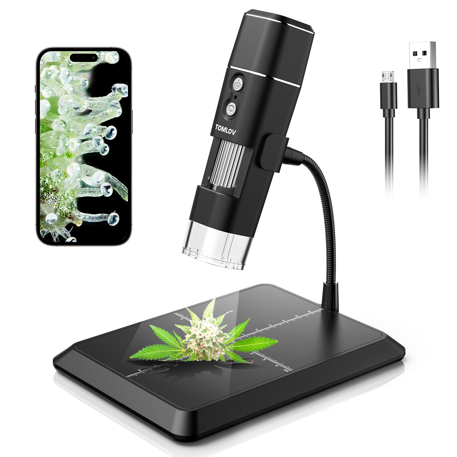 TOMLOV WiFi 1000X Digital Microscope 1080P USB Coin Magnifier Camera for iPhone