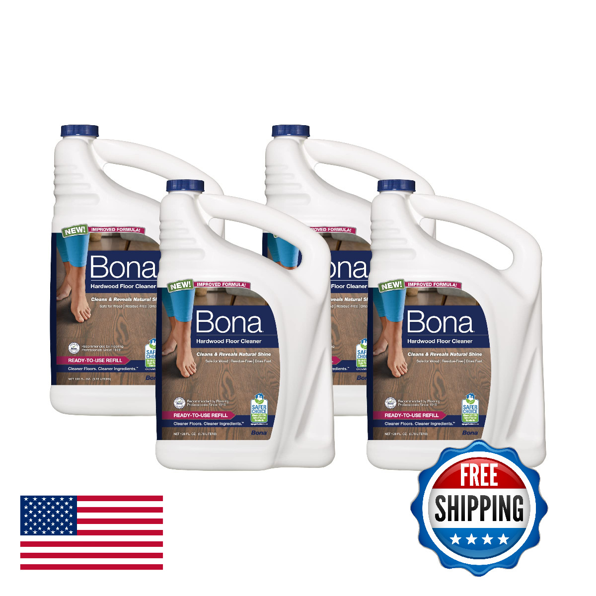 Bona Hardwood Floor Cleaner Refill – 4×128 fl oz (1 Gallon Each) – 4-Pack