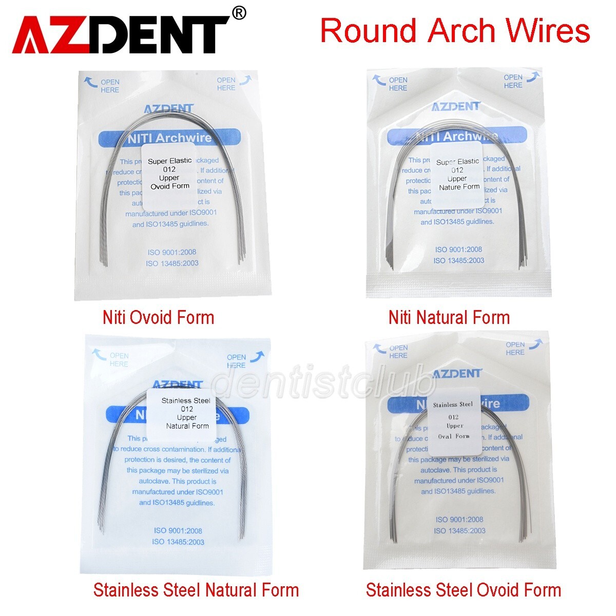 AZDENT Dental Super Elastic Round Arch Wires Niti/Stainless Steel Ovoid /Natural
