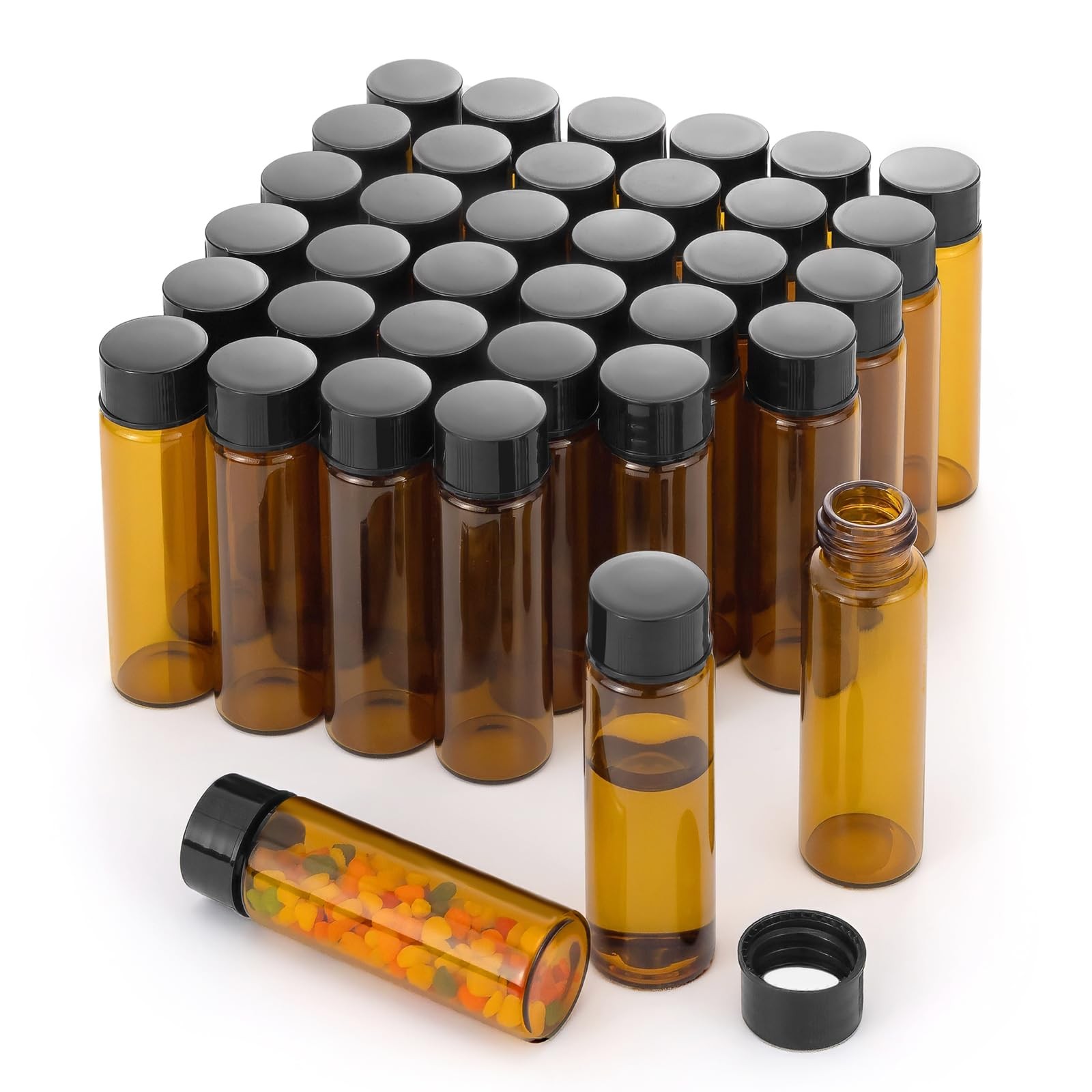 Njvial 36Pcs 15ml (0.5 oz) Small Amber Glass Vials with Screw Caps