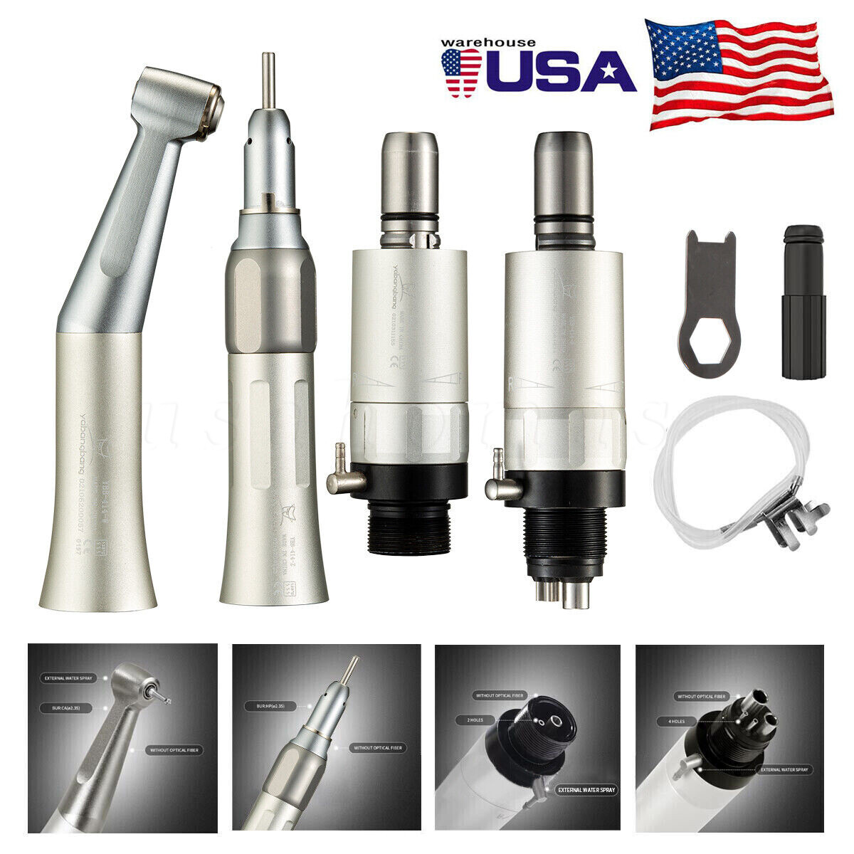 NSK Style Dental Slow Low Speed Handpiece Straight Contra Angle Air Motor 4Holes