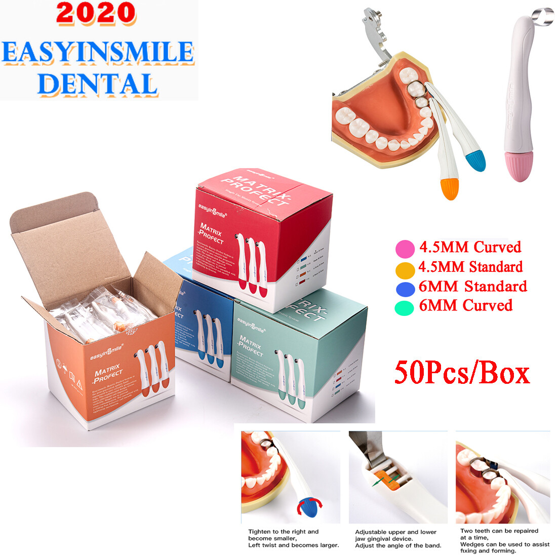 50Pcs Disposable Matrix Bands Curved Dental Pro Metal Sectional Matrices 4.5/6MM