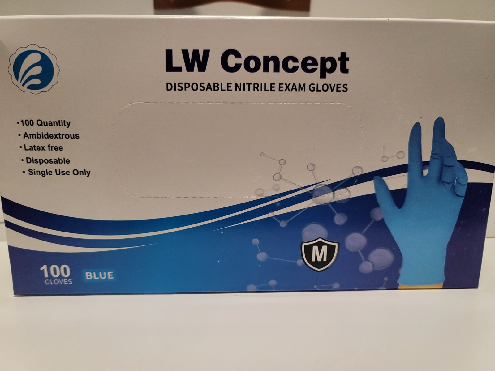 LW Concept Nitrile Powder Free Exam Gloves, Blue, Size Medium, 300/3-Boxes