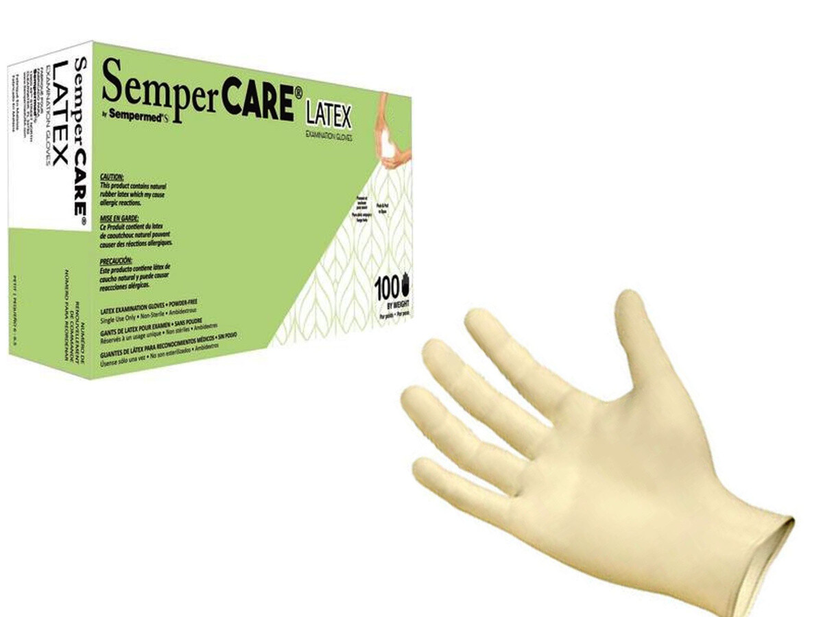 100 count SemperCare Latex Rubber Gloves Small, Medium or Large