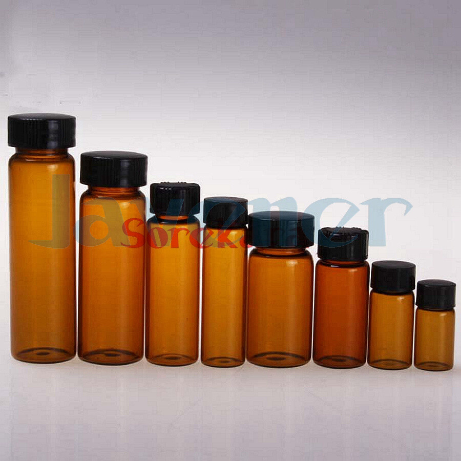10pcs 3/5/10/20/30/40/50ml Sample Bottle Brown Glass Screw