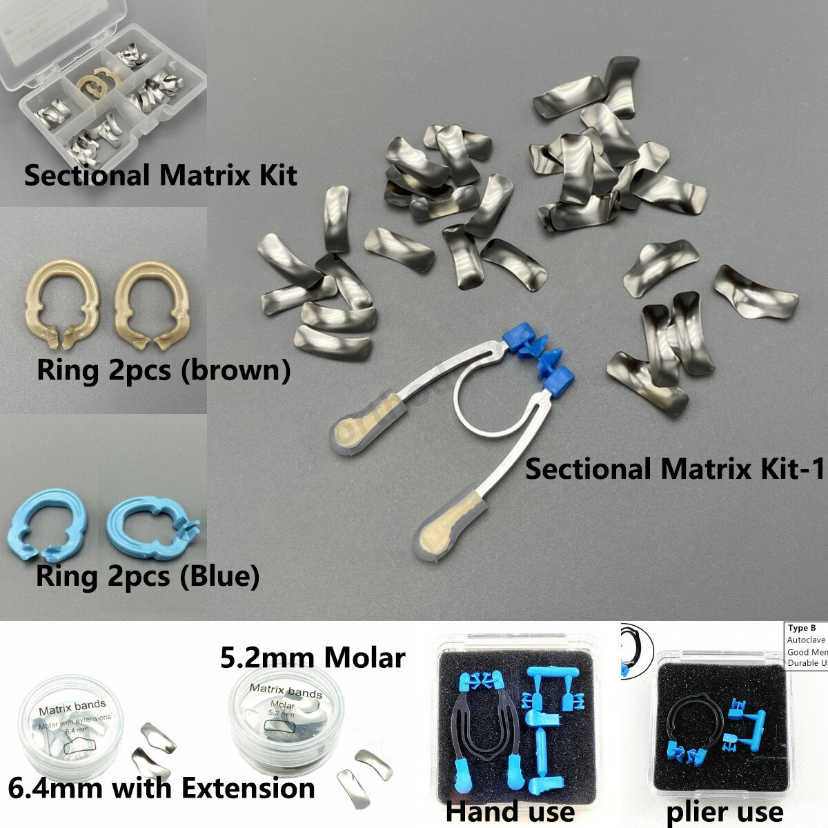 Dental Sectional Contoured Metal Matrices Matrix Resin Bands Seperate Ring Clamp
