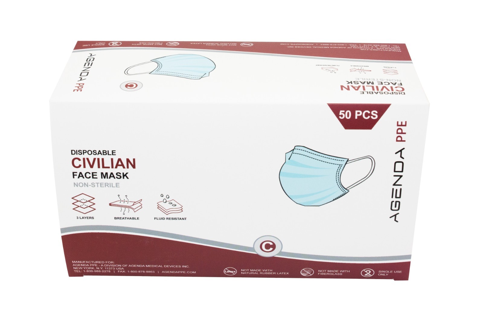 Agenda PPE – Civilian Disposable Blue Face Masks Blue 3 Ply Earloop – 600pcs