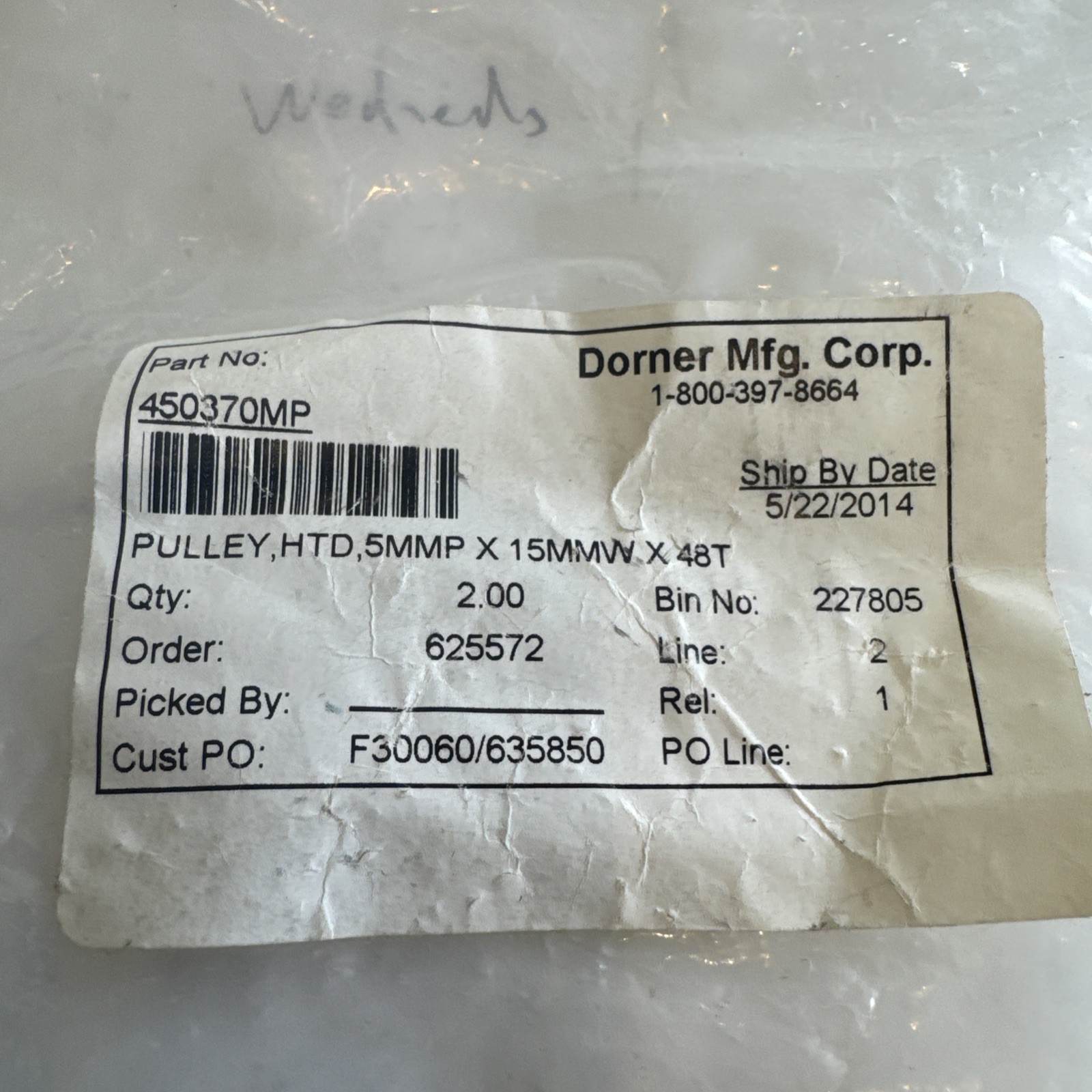 MARTIN Sprocket Spur Gear Bore 48Teeth DORNER Pulley-450370MP　5mmp X 15mm