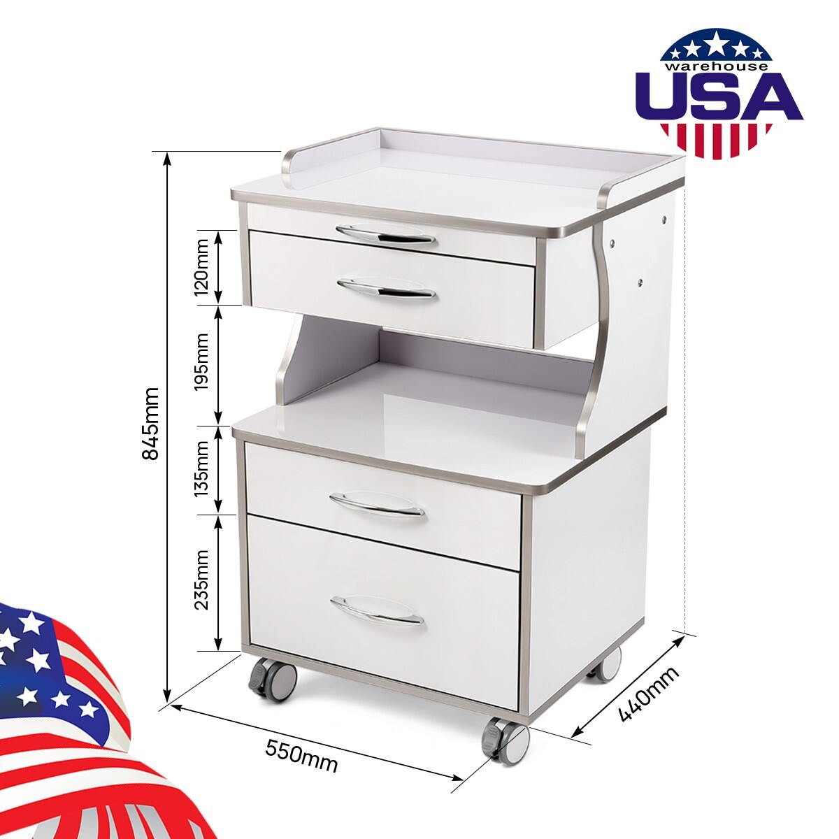 Dental Mobile Trolley Built-in Socket Tool Cart Cabinet Drawers 3-Layer Chair