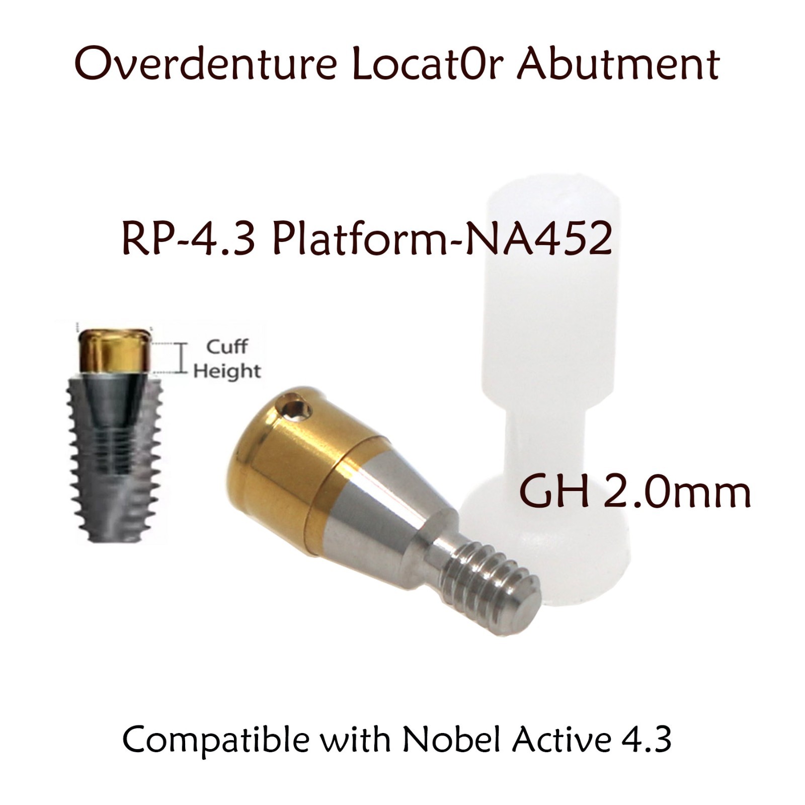 US Attachment Locator Abutment For Nobel Active NP/RP 1-5mm & Male Cap Inserts