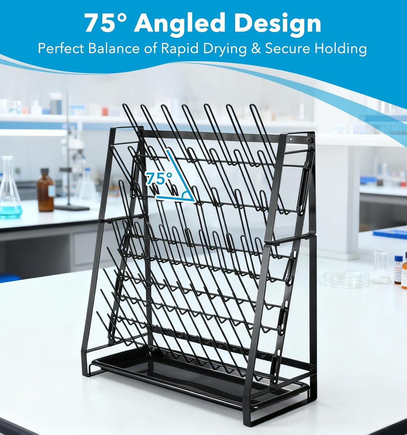 Lab Drying Rack Draining Rack for Glassware and Bottles Clean Dry Black Steel US