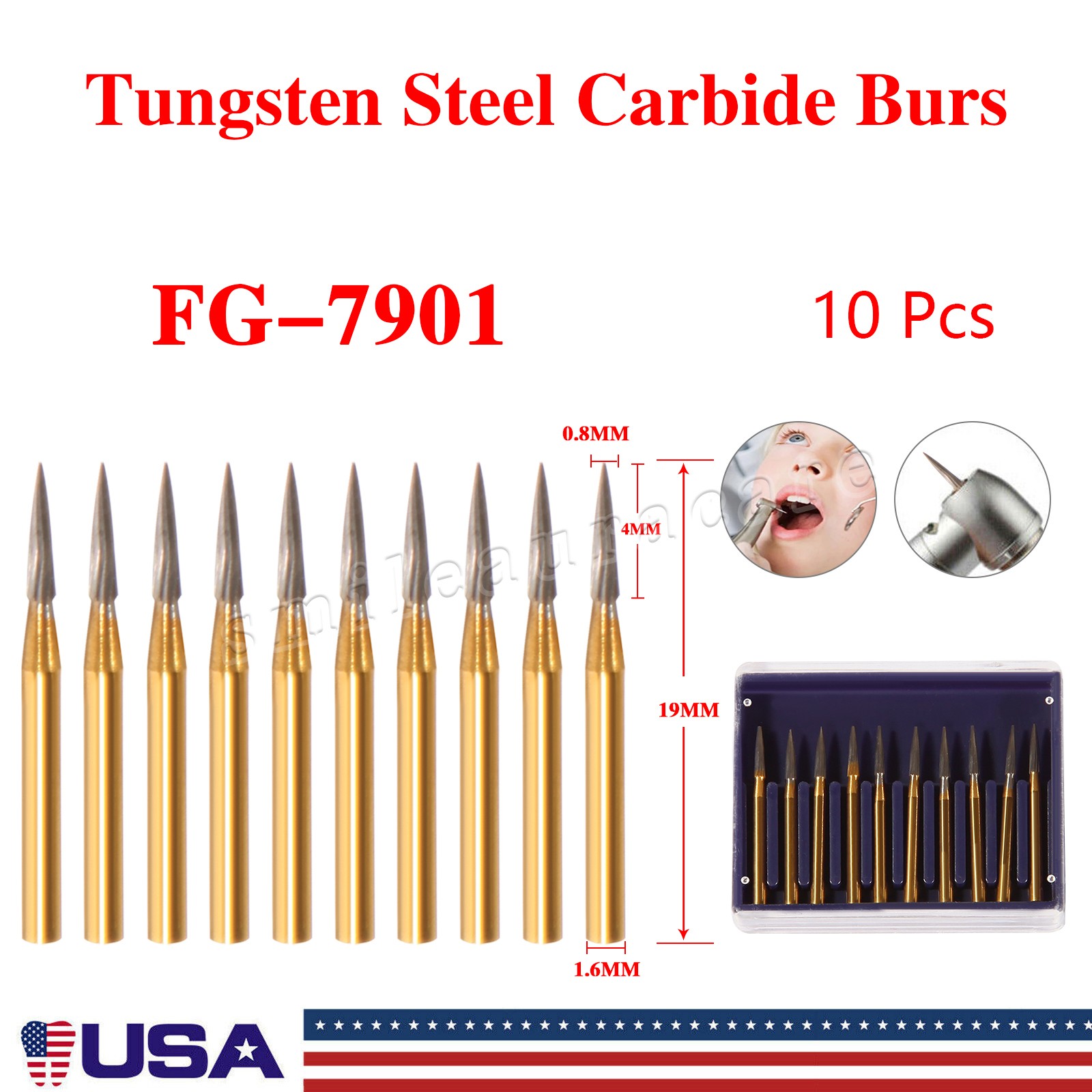 Dental Burs 19mm Carbide Bur Friction Grip FG For High Speed 10Pcs Pack