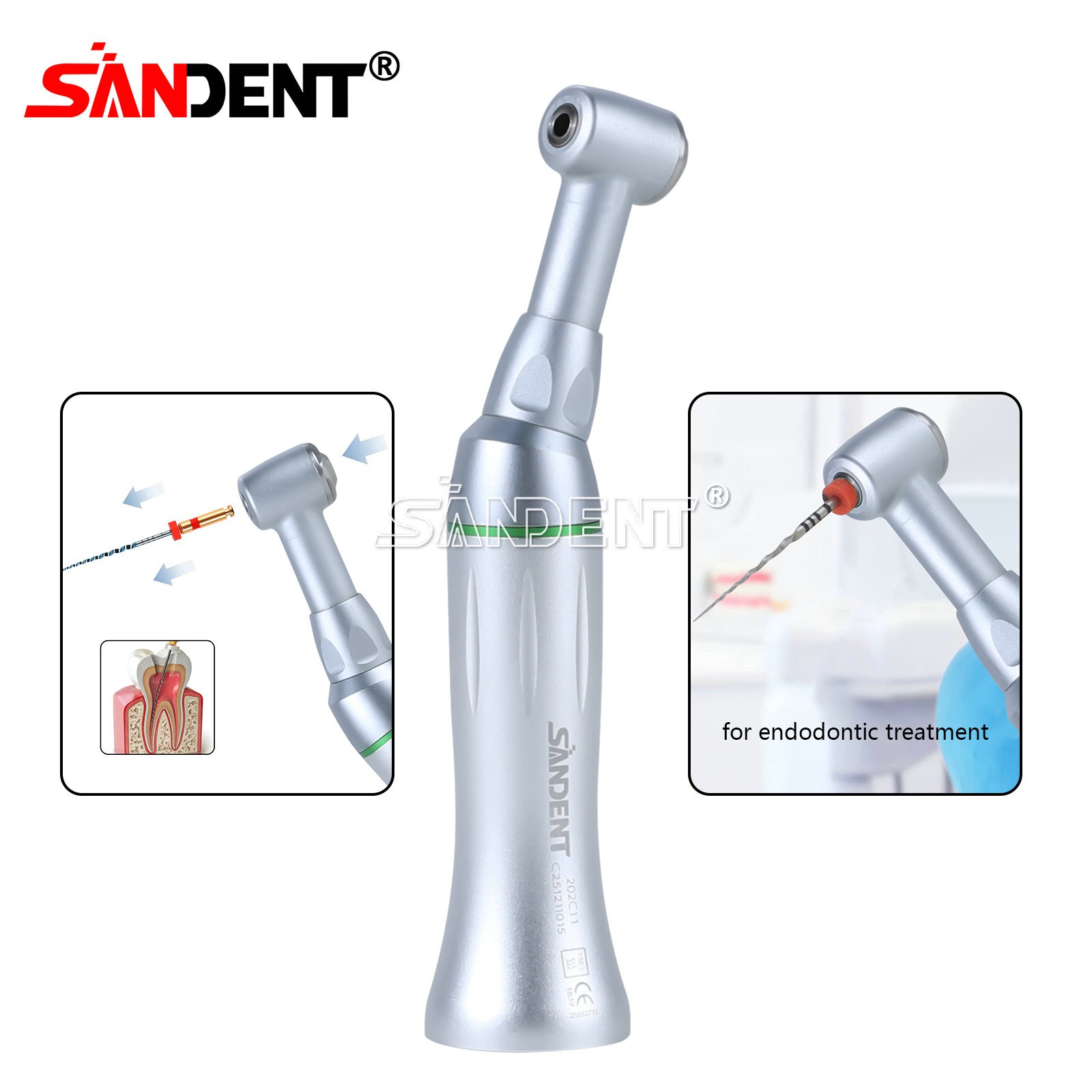 SANDENT Dental 16:1 Reduction Low Speed Contra Angle Handpiece Push Button