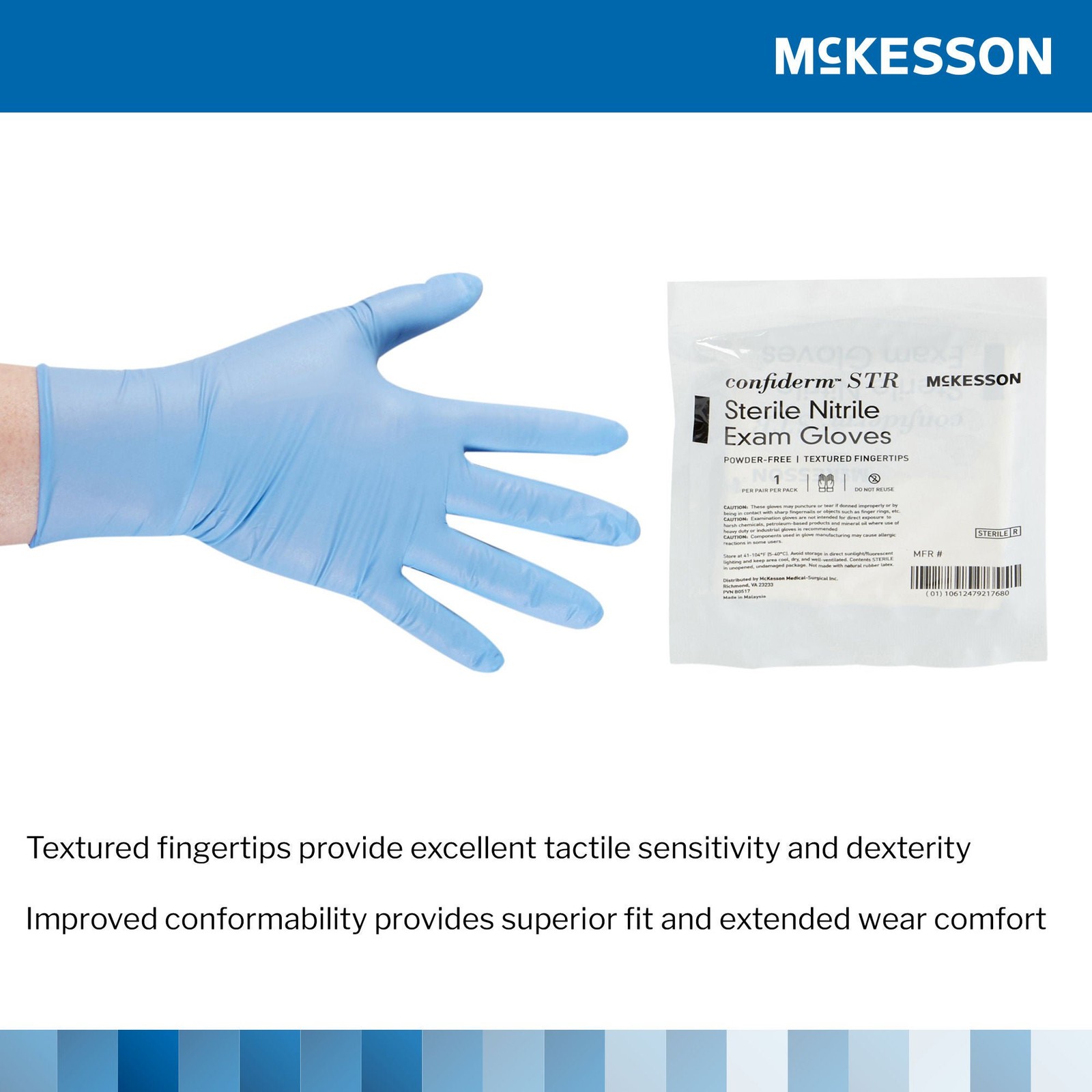 McKesson Confiderm STR Nitrile Exam Glove Standard Cuff Length MEDIUM 50 per Box