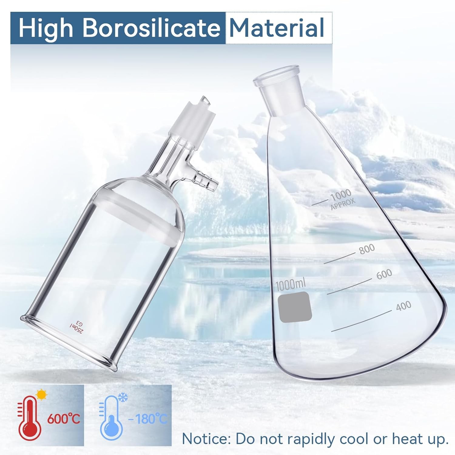 Glass Flask Lab Vaccum Suction Filter Filtration Kit 250ml Funnel & 1000mL Flask