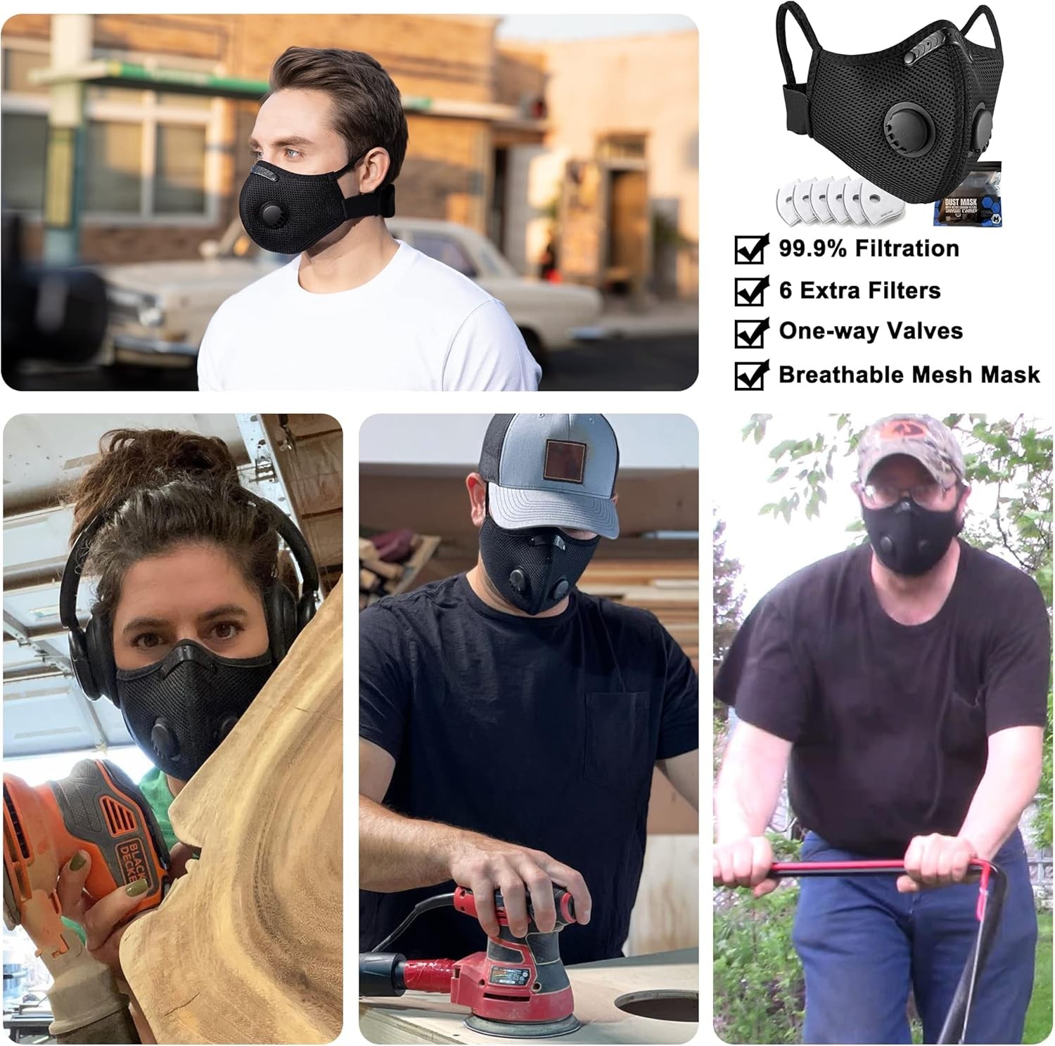 Reusable Cycling Sports Face Mask Breathing Valves With Active Carbon Filter US