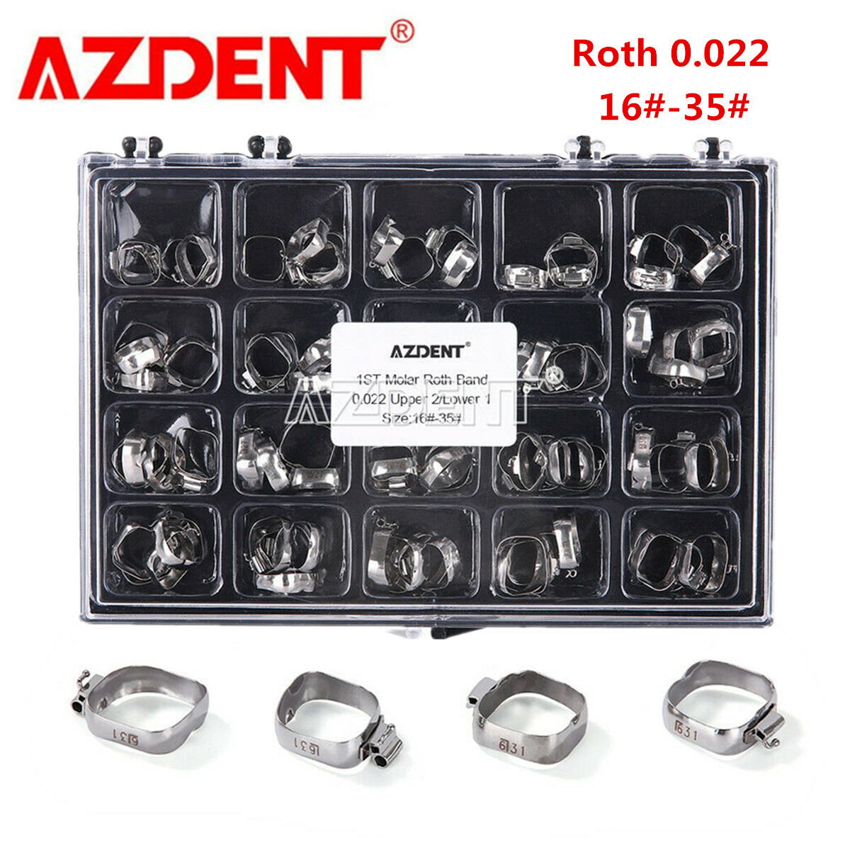 AZDENT Dental Orthodontic 1st Molar Bands with Buccal Tube Roth 0.022 16#-35#